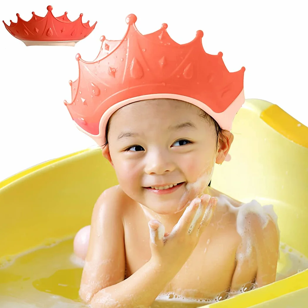 Cuffia da doccia per bambini regolabile impermeabile, protezione shampoo senza lacrime, 0-9 anni (rosso)