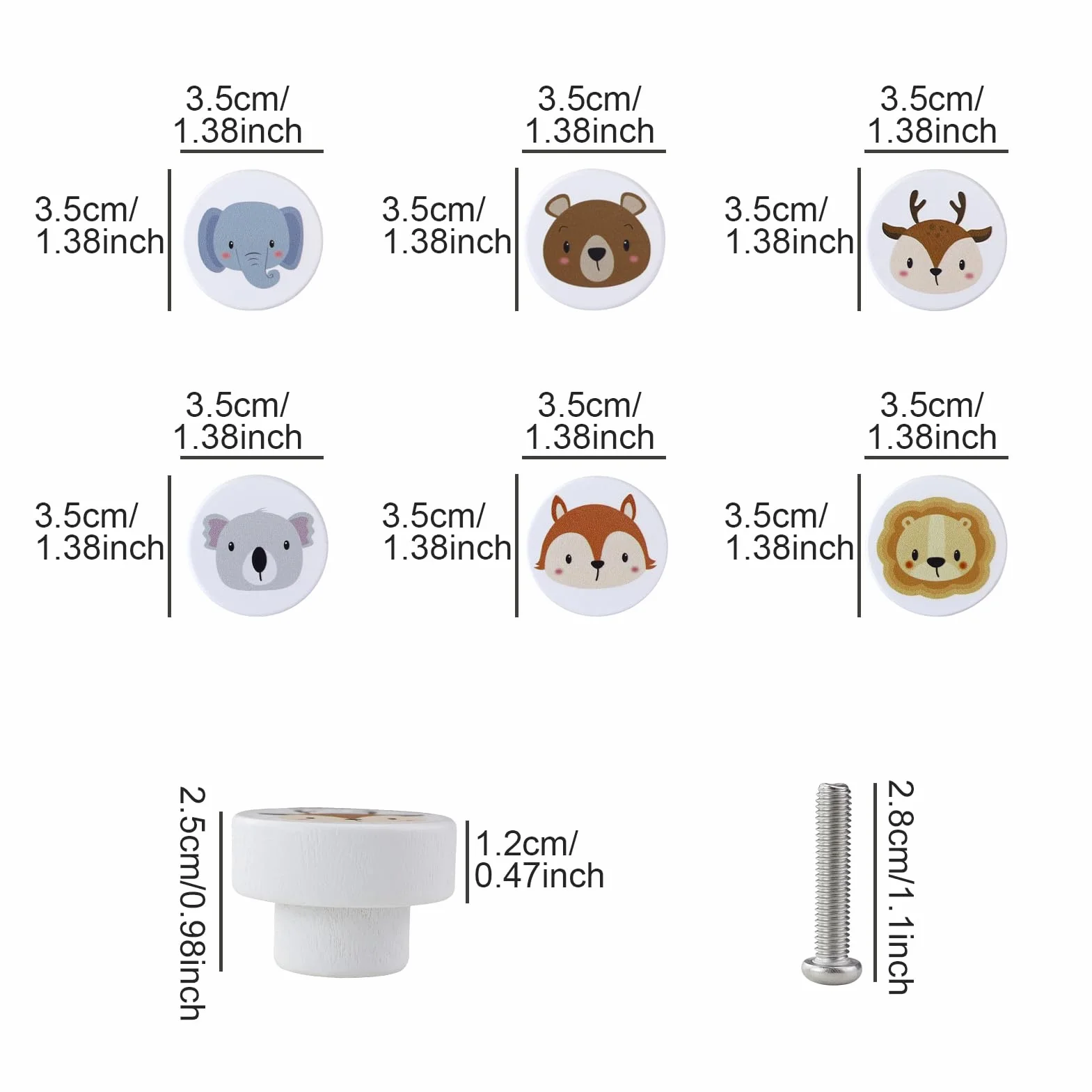 Pomelli per Mobili Bambini in Legno 6 Pezzi, Maniglie Cassetti Decorativi con Motivi Animali