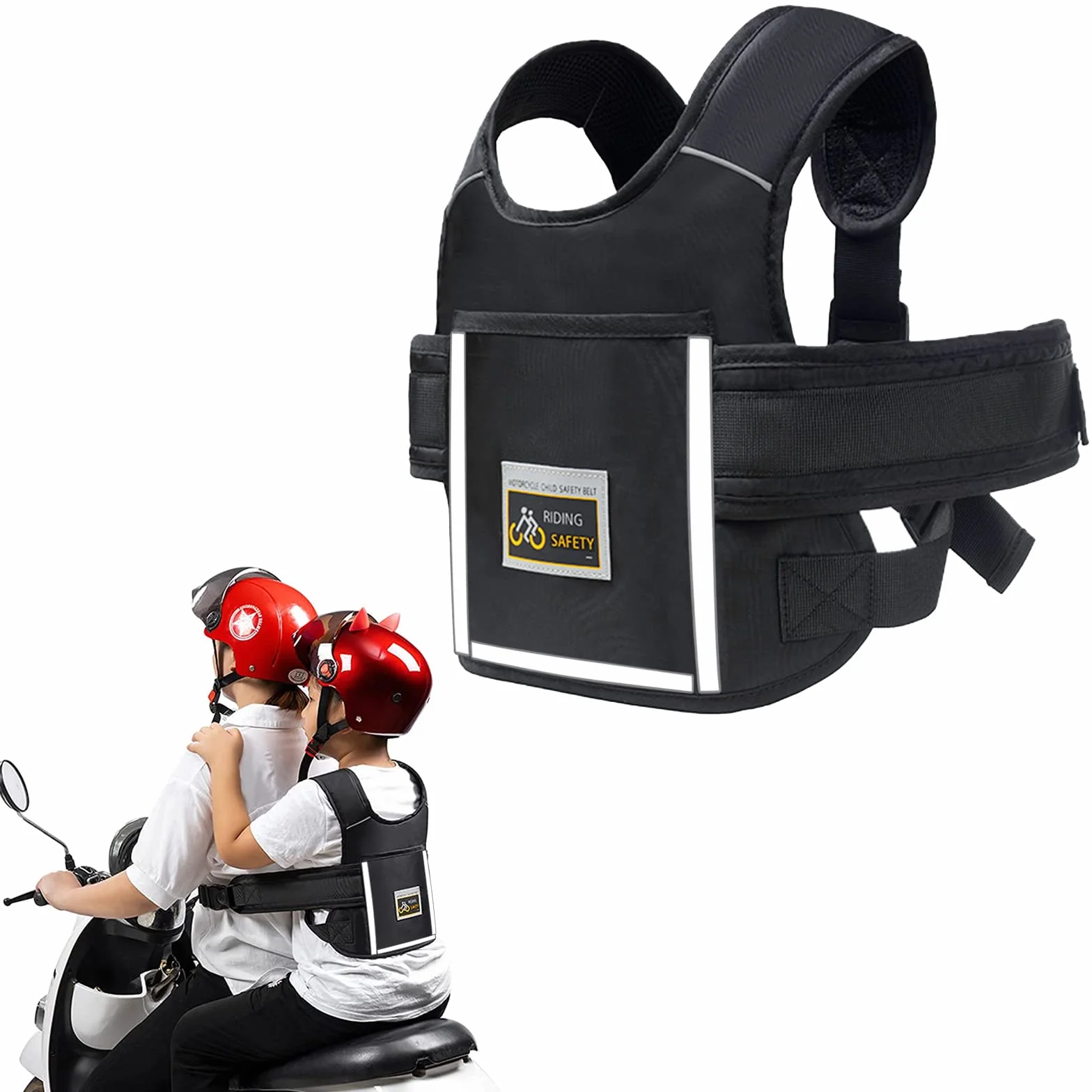 Cintura Moto Bambini Omologata Con Tasca E Strisce Riflettenti Protezione Anticaduta 1-12 Anni