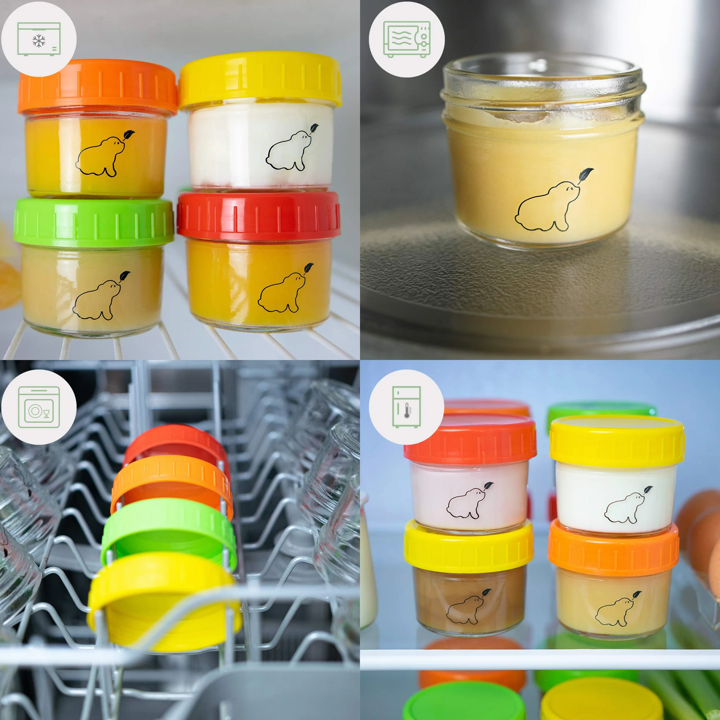 Contenitori Alimentari Vetro Ermetici 120ml 12pz per Pappa Neonati Lavastoviglie Freezer Microonde Privi di BPA