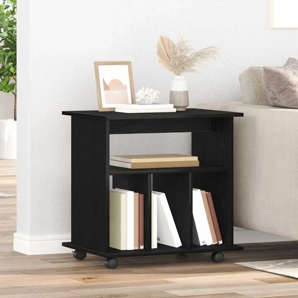 vidaXL Mobile con Ruote Rovere Nero 60 x 45 x 55 cm Legno Multistrato, Soluzioni di archiviazione per Ufficio