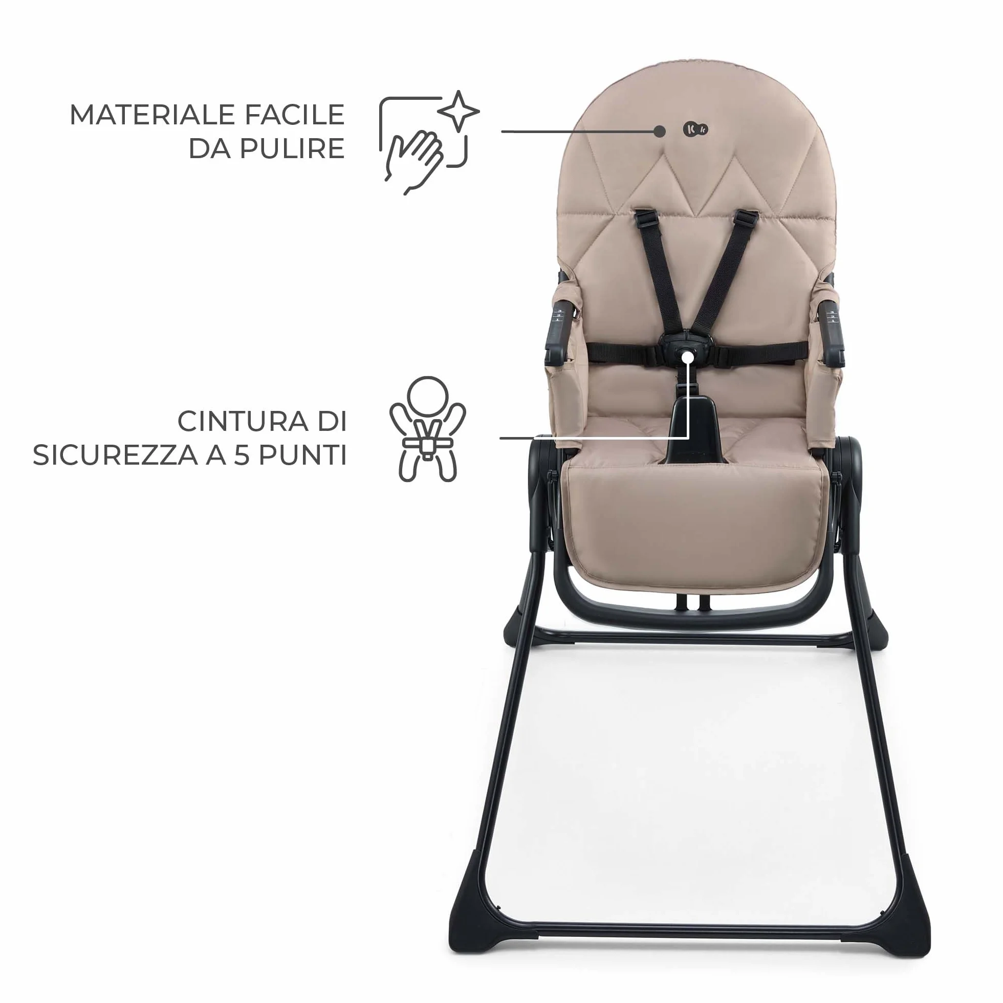 Kinderkraft BINCI Seggiolone Pieghevole Leggero con Vassoio Regolabile, Poggiapiedi e Cintura a 5 Punti, Beige