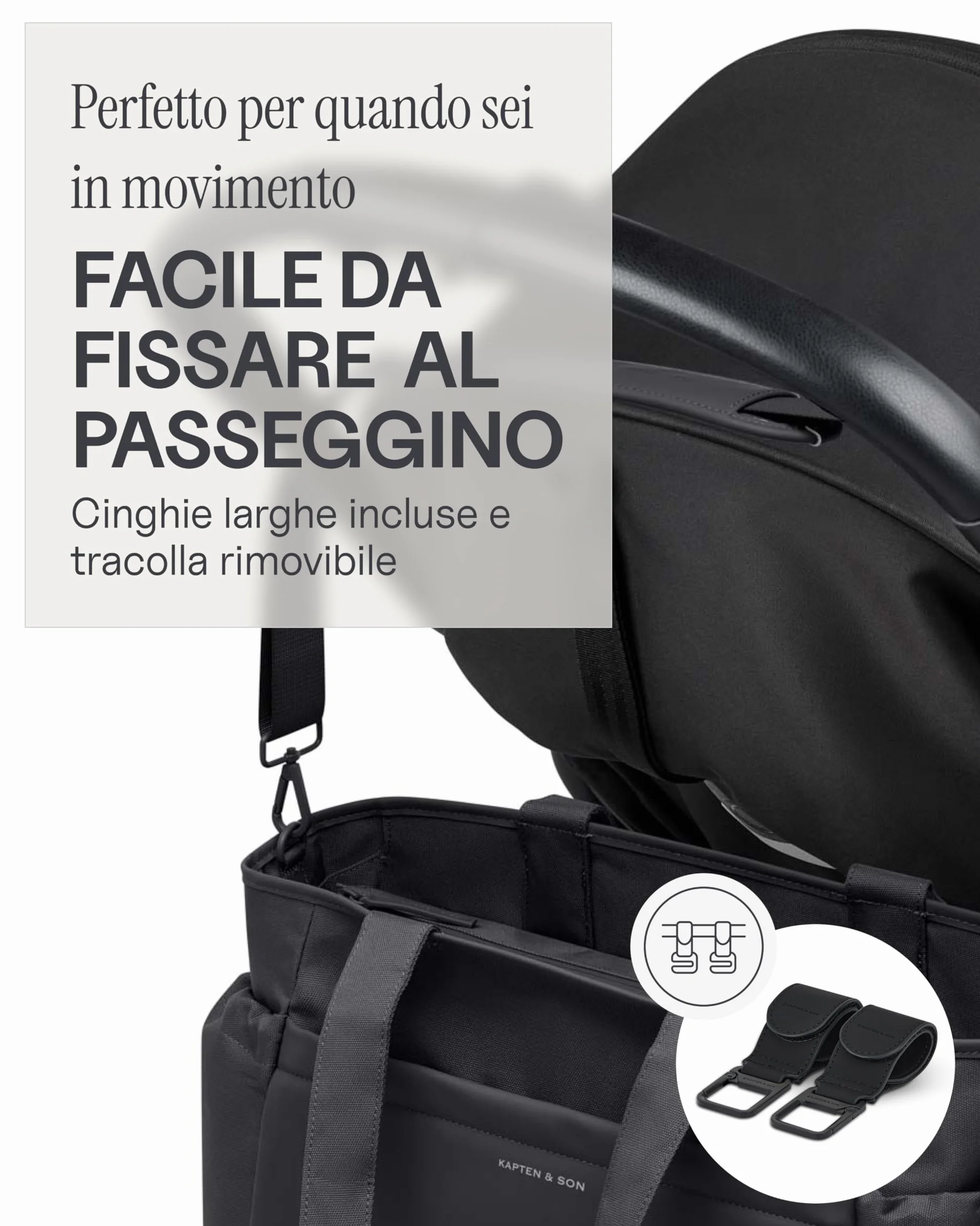 Kapten & Son Shopper Hellvi Diaper Set 25 l, borsa fasciatoio con fissaggio a passeggino e valigia, inclusa borsa da trucco e portabottiglie isolato