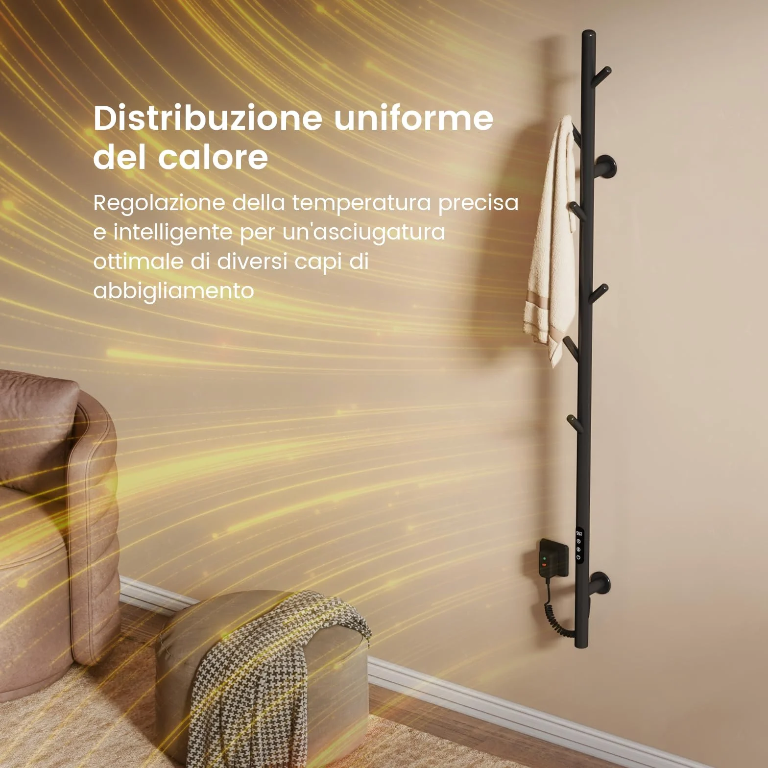 EMKE Scaldasalviette Elettrico da Bagno, Portasalviette Riscaldato con 6 Ganci, Nero