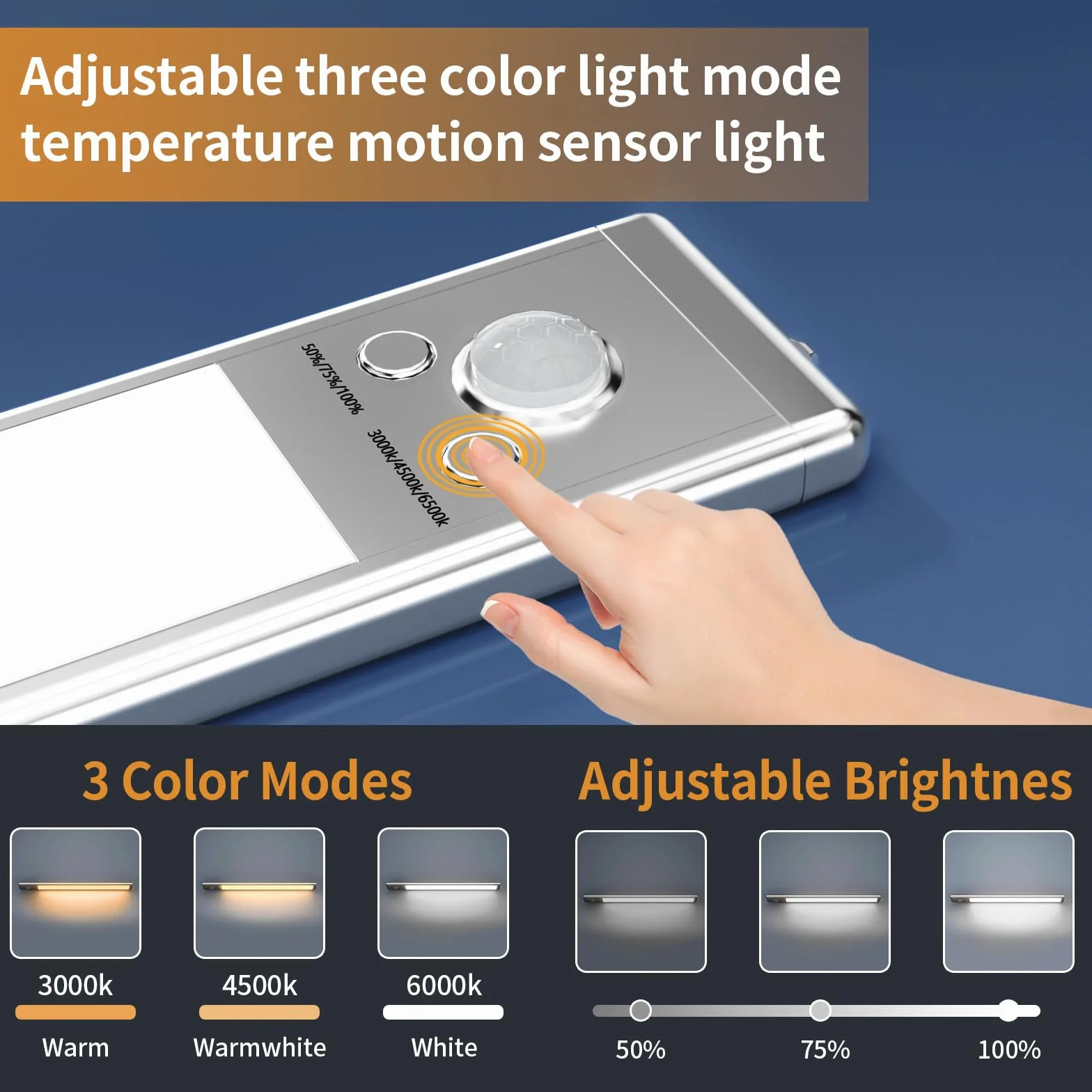 Luci sotto il mobile, 76 luci LED con sensore di movimento interno, 1500 mAh USB ricaricabili luci dell'armadio, confezione da 2 luci magnetiche regolabili per armadio, luci wireless
