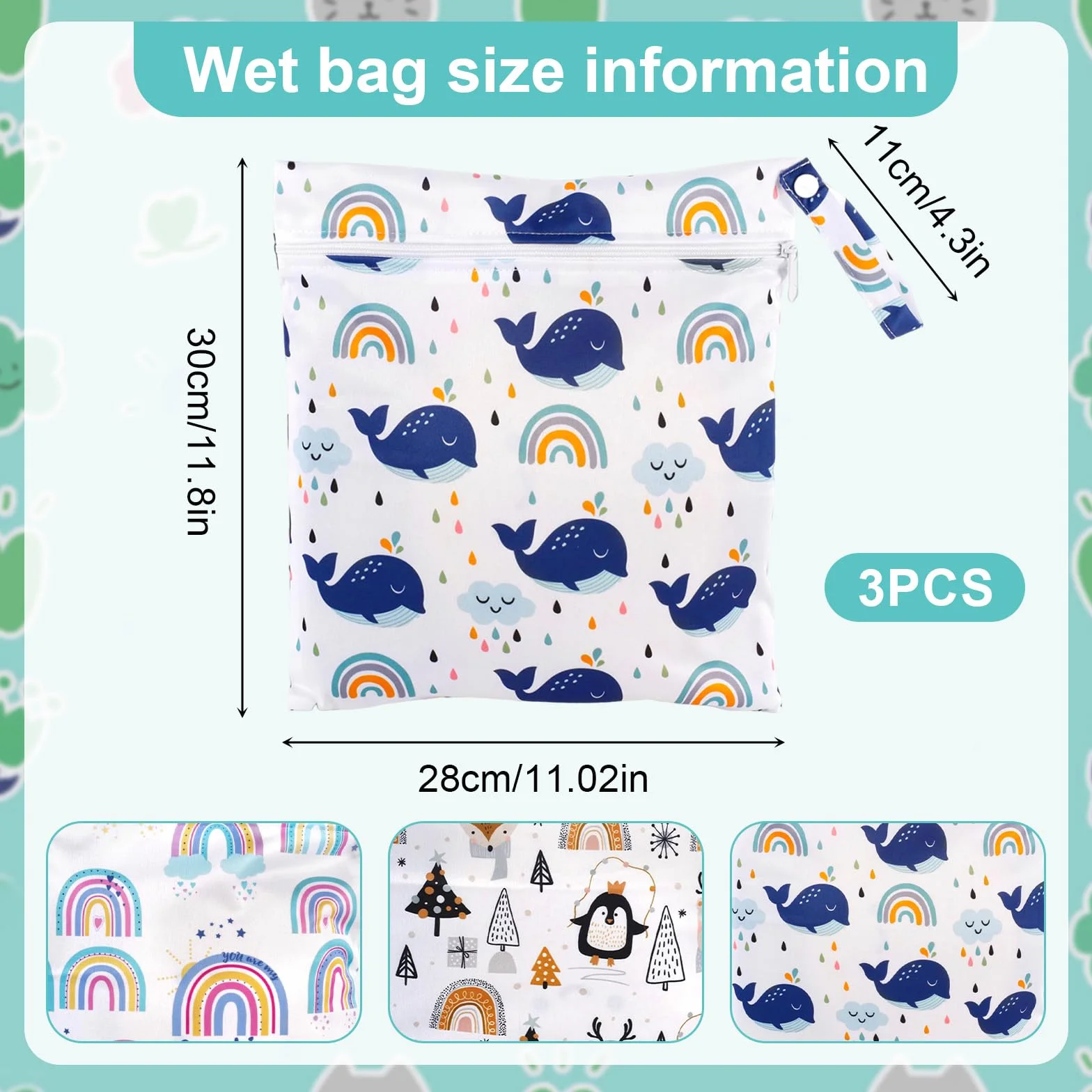 Wet Bag Impermeabile da Viaggio 30x28cm 3 Pezzi Sacchetti Organizer con Cerniera