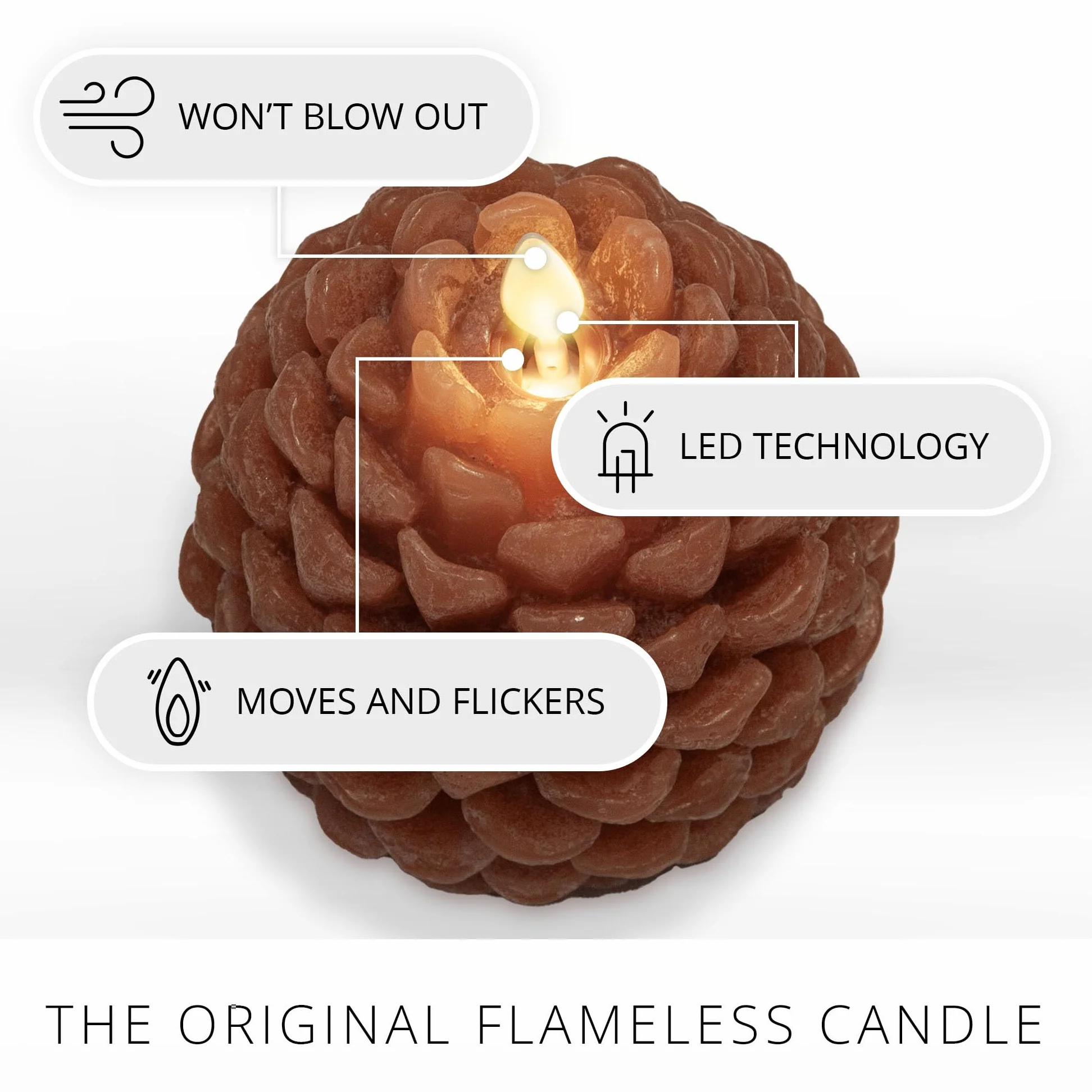 Luminara Pinecone - Candela senza fiamma Adobe con finitura gessosa a forma di pigna, candele a LED in vera cera, non profumate, funzionamento a batteria con timer, decorazione per le vacanze (9,9 x