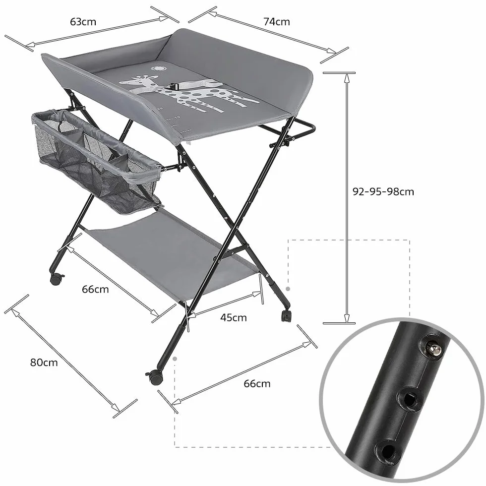 Fasciatoio Pieghevole e Mobile Multifunzionale con Misura, Tavolo Cambio Pannolini Bebè MAX 50 kg