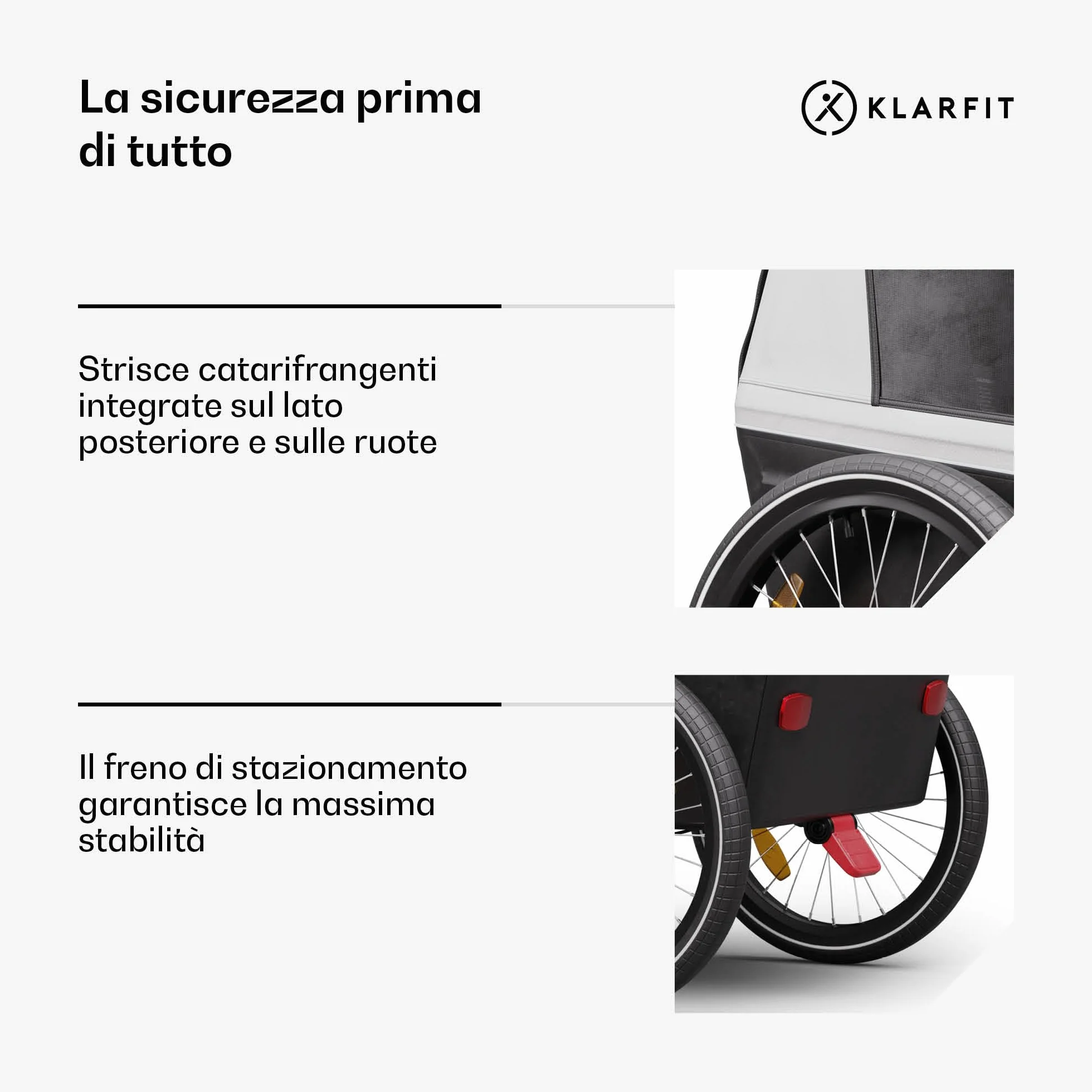 Klarfit GoKiddo Rimorchio per Bici 2in1 Carrello e Passeggino 40kg Pieghevole Grigio Chiaro