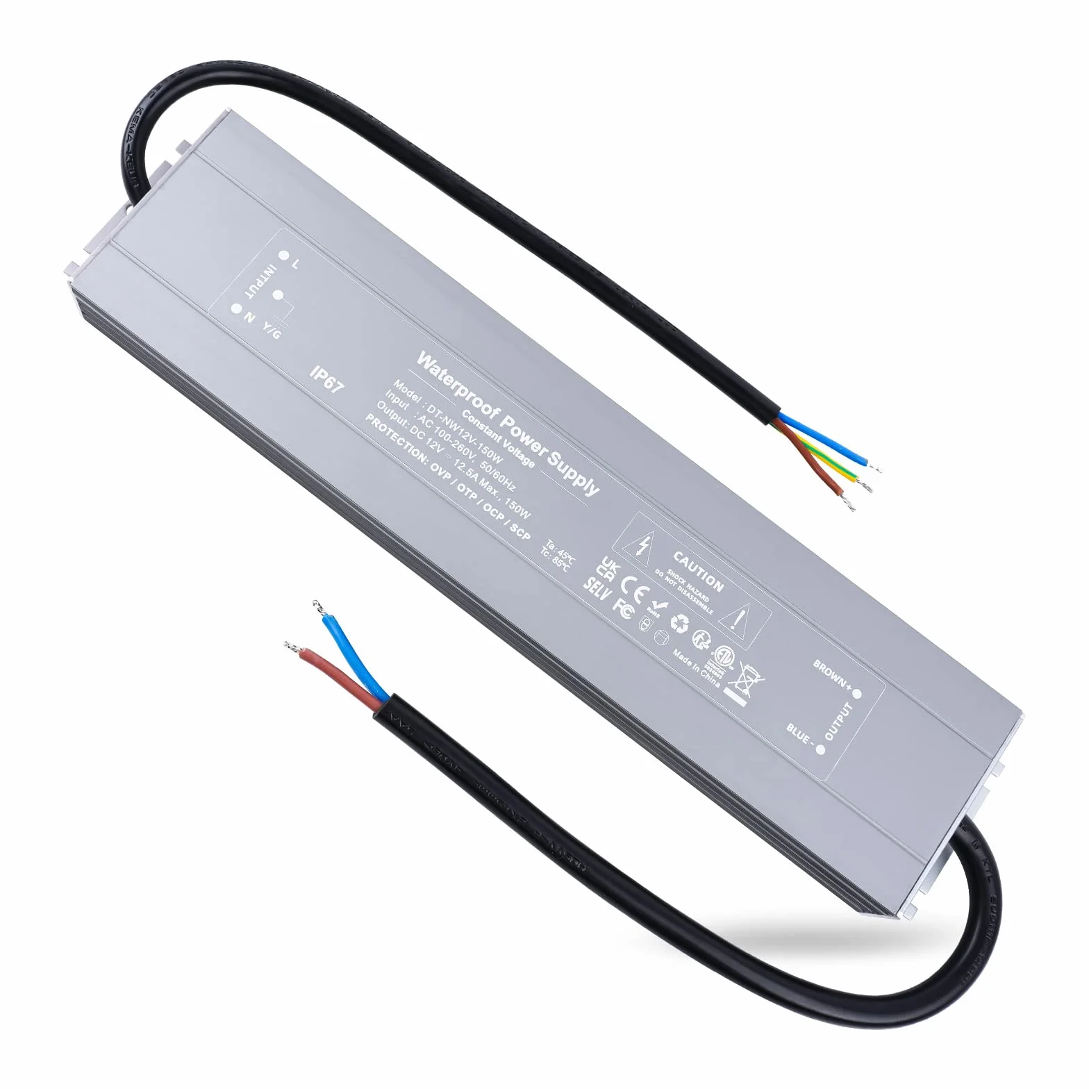 REYLAX Trasformatore LED 12V 150W Alimentatore 12.5A Impermeabile IP67 Driver LED AC 100-260V a DC 12V Trasformatori da Esterno Adattatore Led a Tensione Costante Power Supply Bassa Tensione