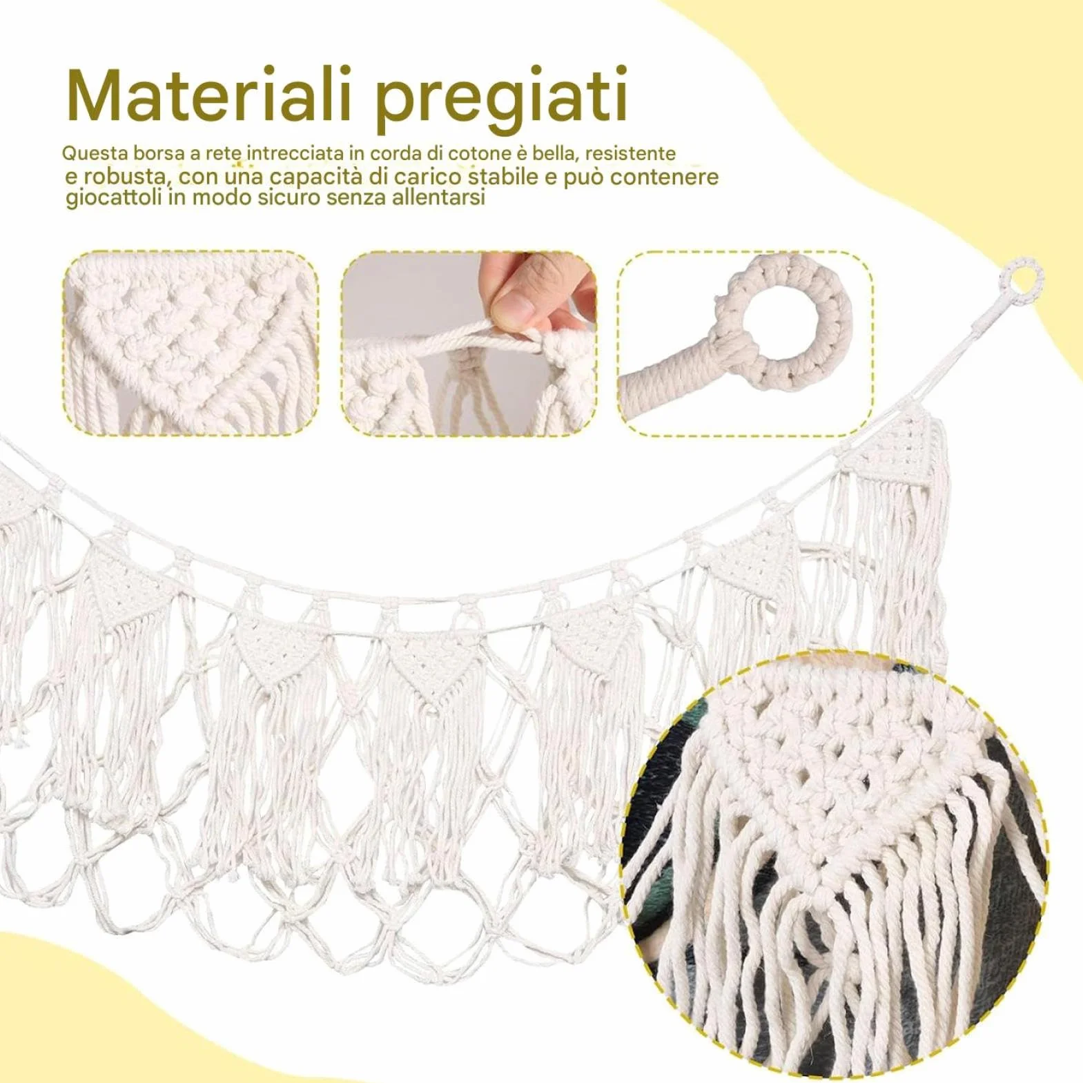 Rete per Animali di Peluche 150 cm Macramè Intrecciato Appendino Bohémien