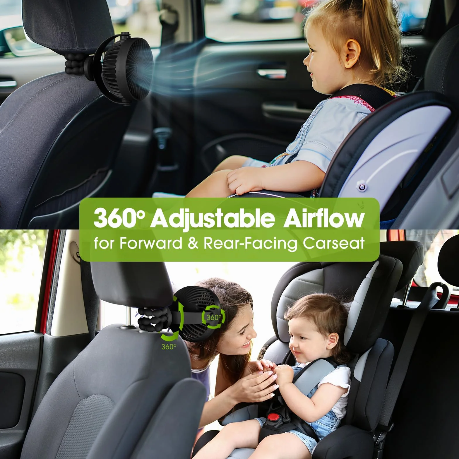 POPERFUN Ventilatore Portatile per Passeggino 5200mAh 40H USB Rotazione 360° 3 Velocità Ricaricabile Treppiede Flessibile Nero