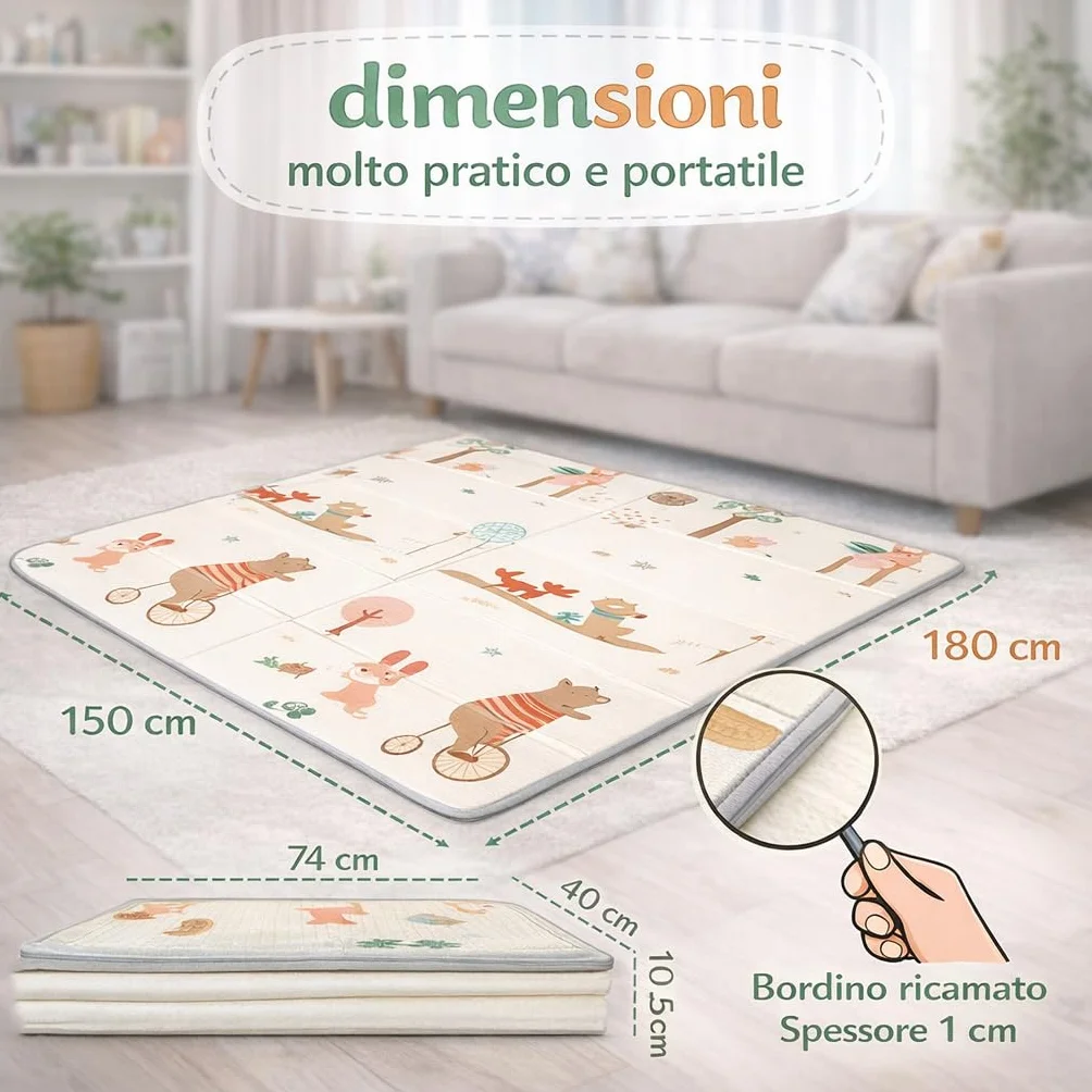 Tappeto Gioco Montessori Pieghevole Impermeabile 180x150x1 cm Schiuma per Bambini