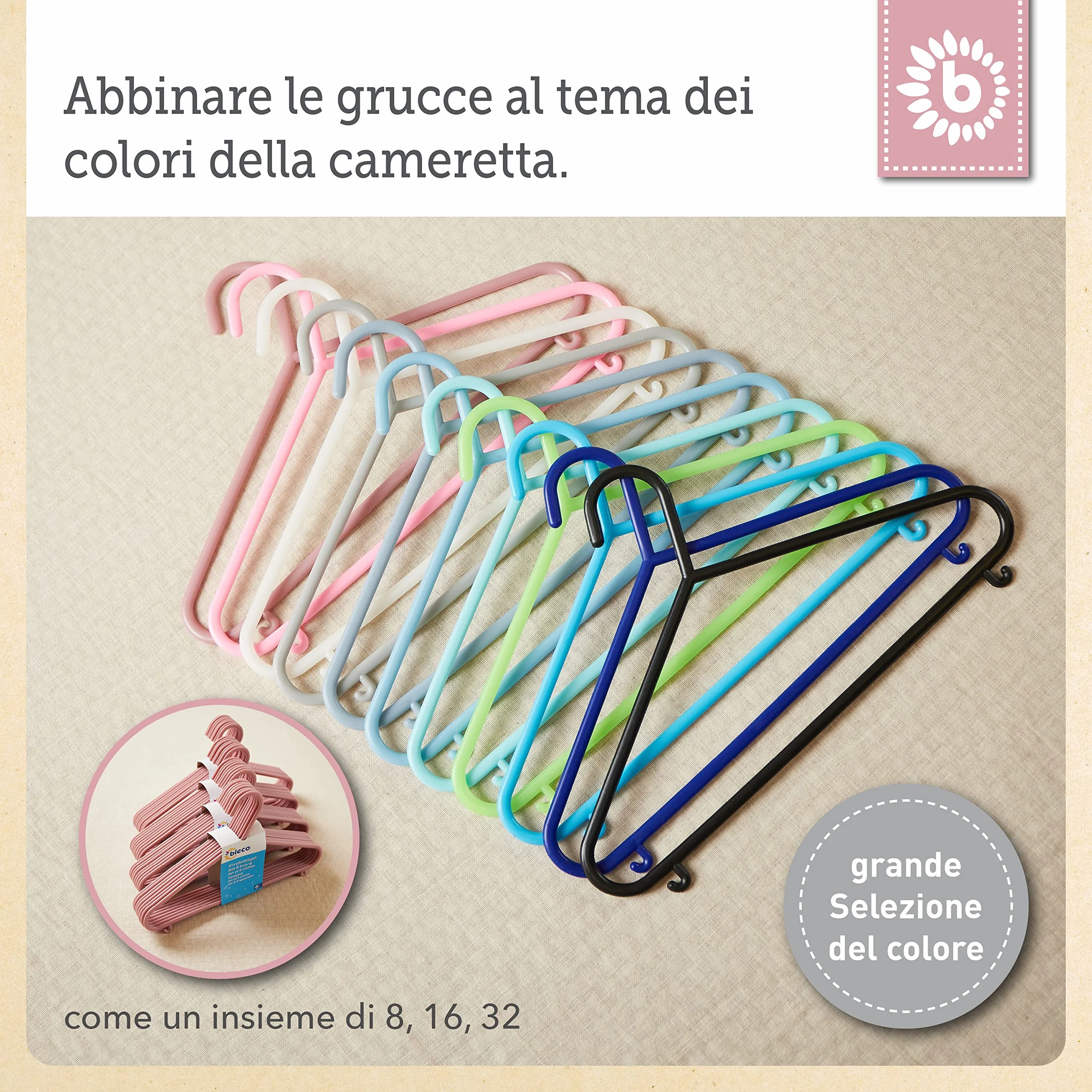 Bieco Set di 8 Grucce Appendiabiti per Bambini, 29,5x18x4,7 cm, Rosa Antico