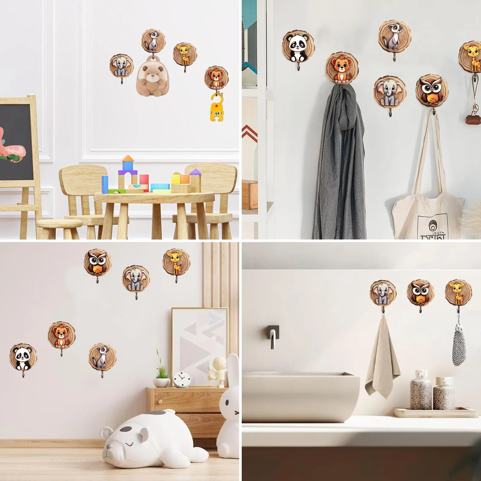 Ganci Autoadesivi per Bambini a Forma di Animale, Appendiabiti in Legno per Parete Bagno Cucina Cappelli