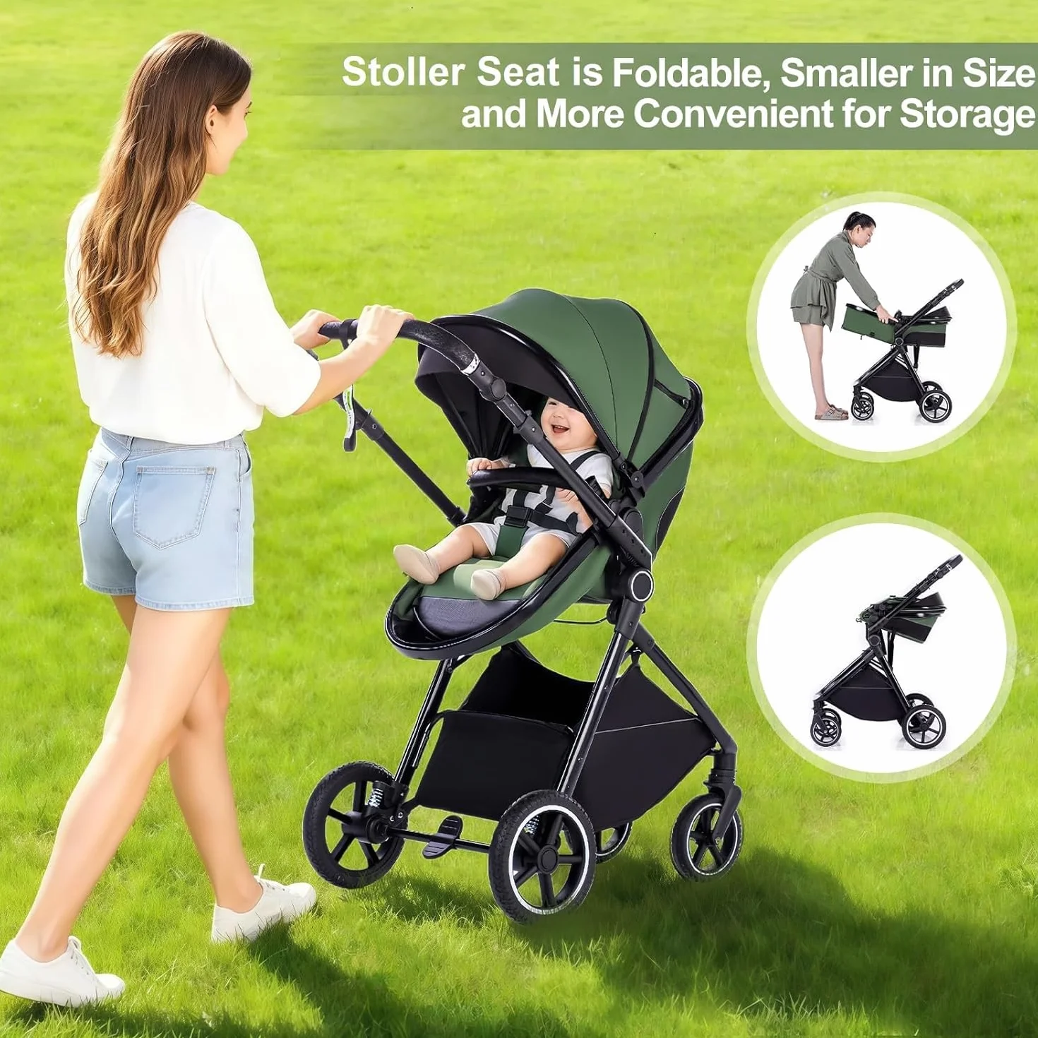 Gcarebb Sistema da Viaggio 3 in 1, Passeggino con Telaio in Alluminio e Copertura Antipioggia
