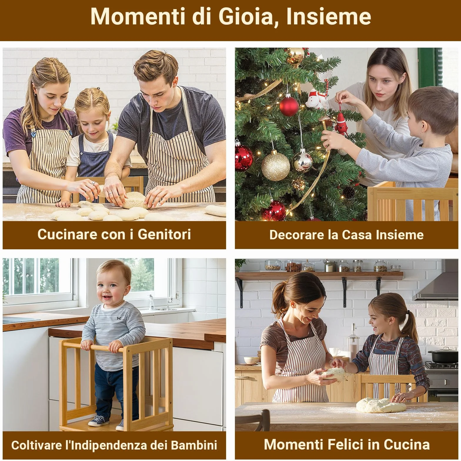 COSYLAND Torre Montessoriana Bambini A Forma di A con Pedana Centrale Rinforzata Bambù Naturale