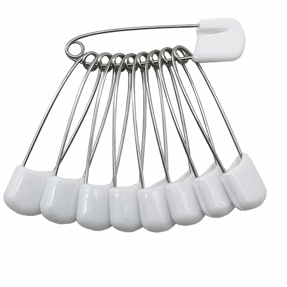 Spille di sicurezza in plastica 2,2 pollici per pannolini con chiusura a scatto (bianco)