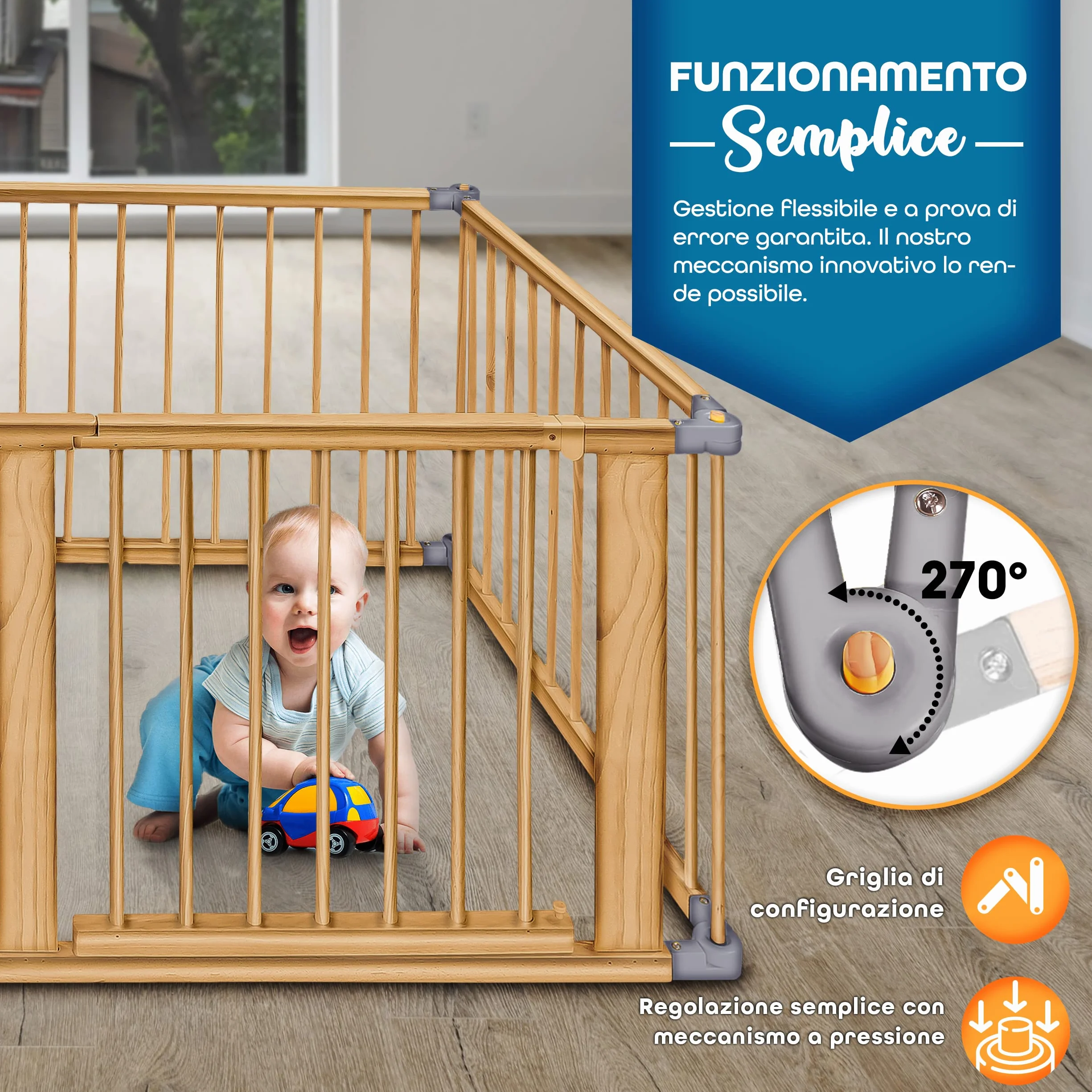 KIDUKU® XXL Box per Bambini Barriera di Sicurezza 7,2 m Pieghevole con Porta 8 Elementi Grigio