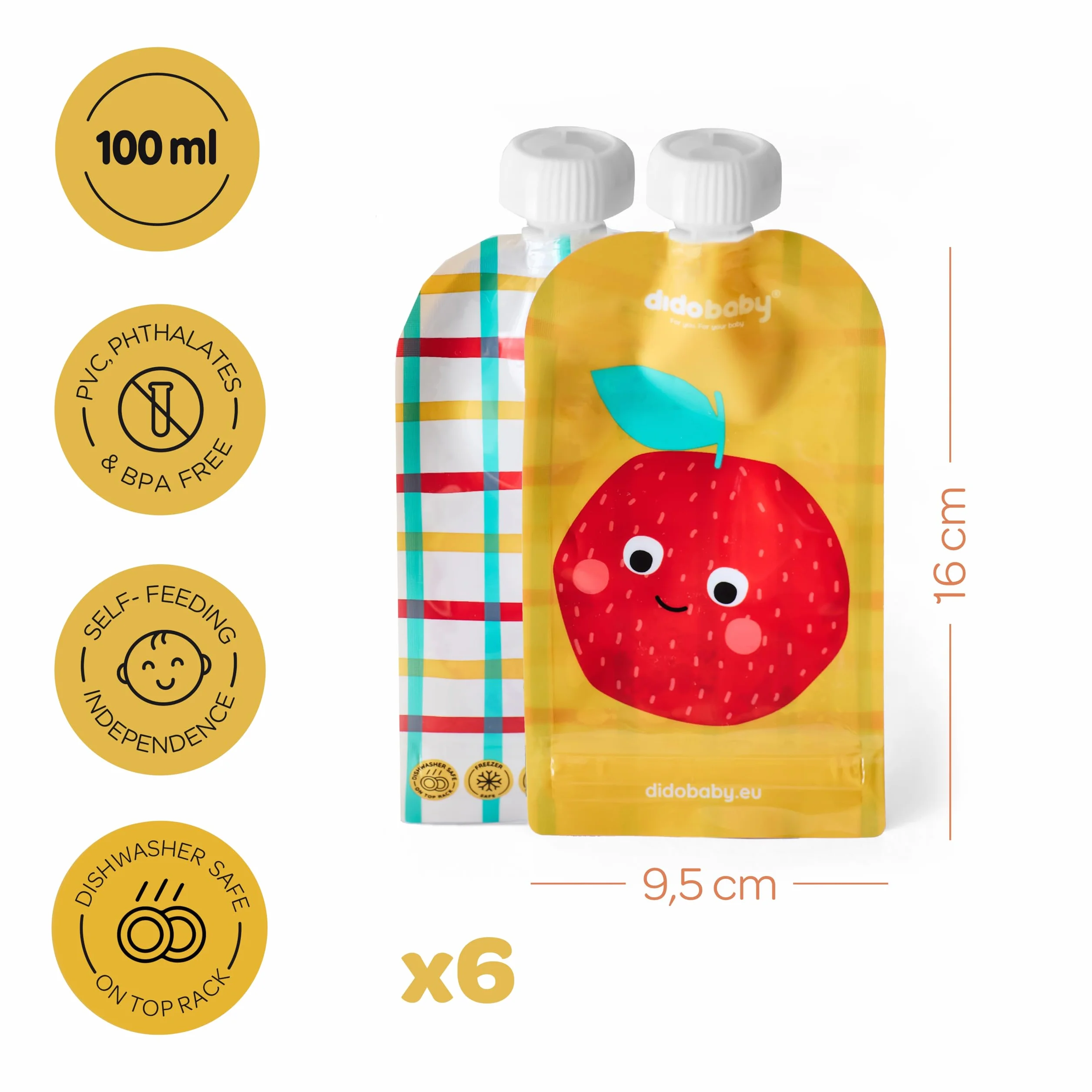 Buste Riutilizzabili per Pappa Bebè Didobaby Set da 6 – Sacchetti Ricaricabili Senza BPA Anti-Perdita Lavabili