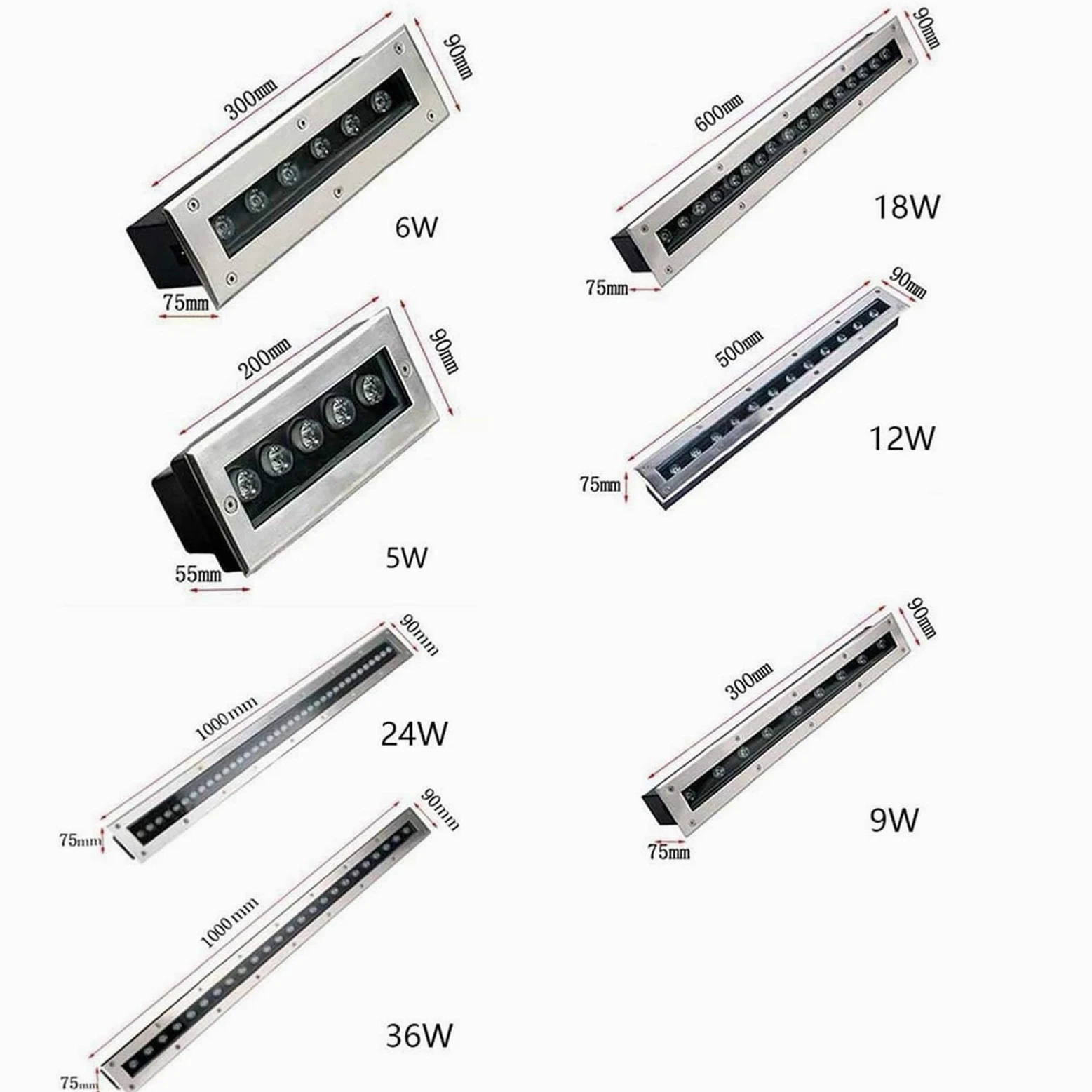 Faretto Luce Da Pavimento - Faretti LED Esterno, Luci Interrate Rettangolari 85-265V, Segnapasso Da Incasso Impermeabile IP65, Luci Paesaggistiche Per Esterni A 6 Colori ( Color : White , Size : 18W )