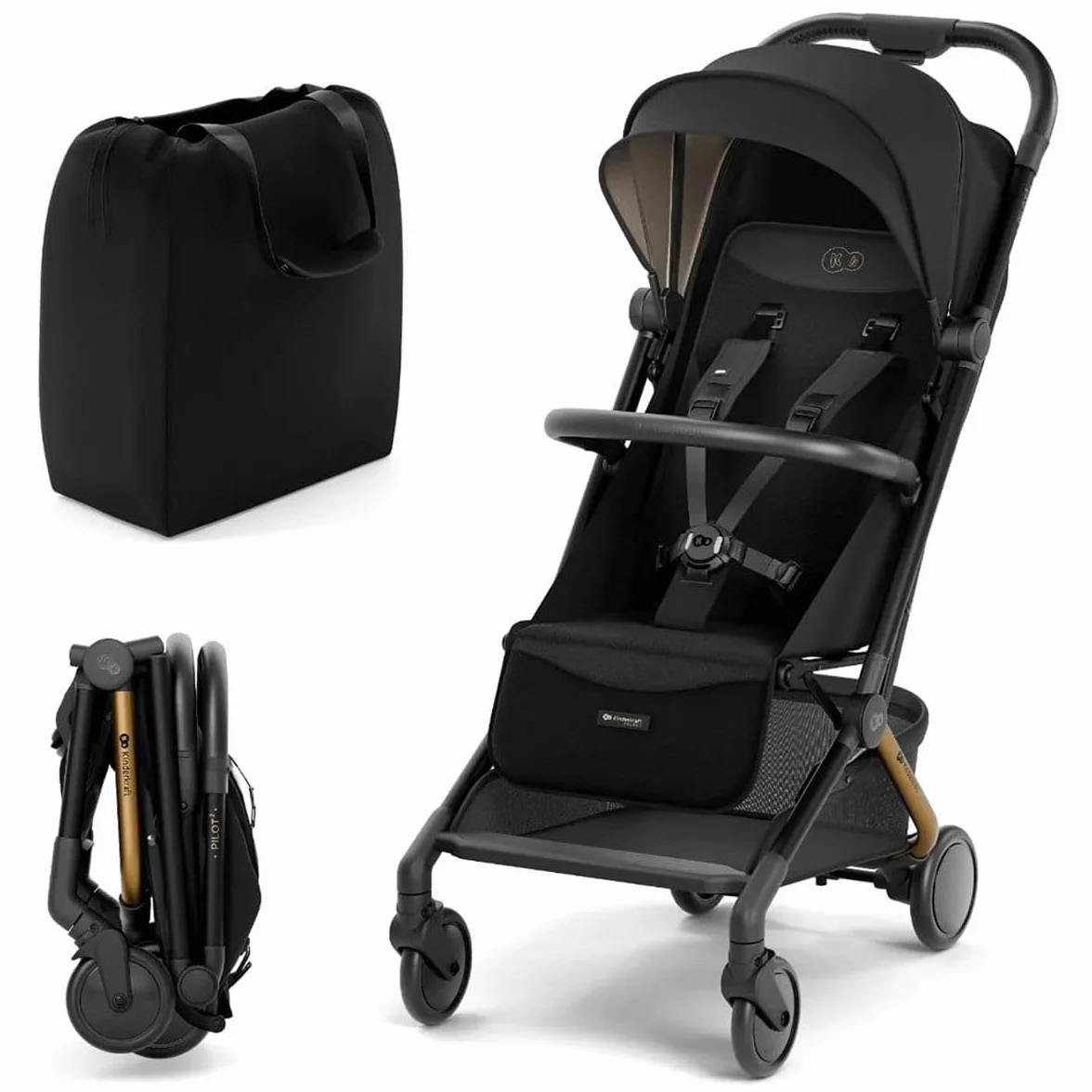 Kinderkraft PILOT 2 Passeggino Leggero Pieghevole UPF 50+ Cinture 5 Punti Nero