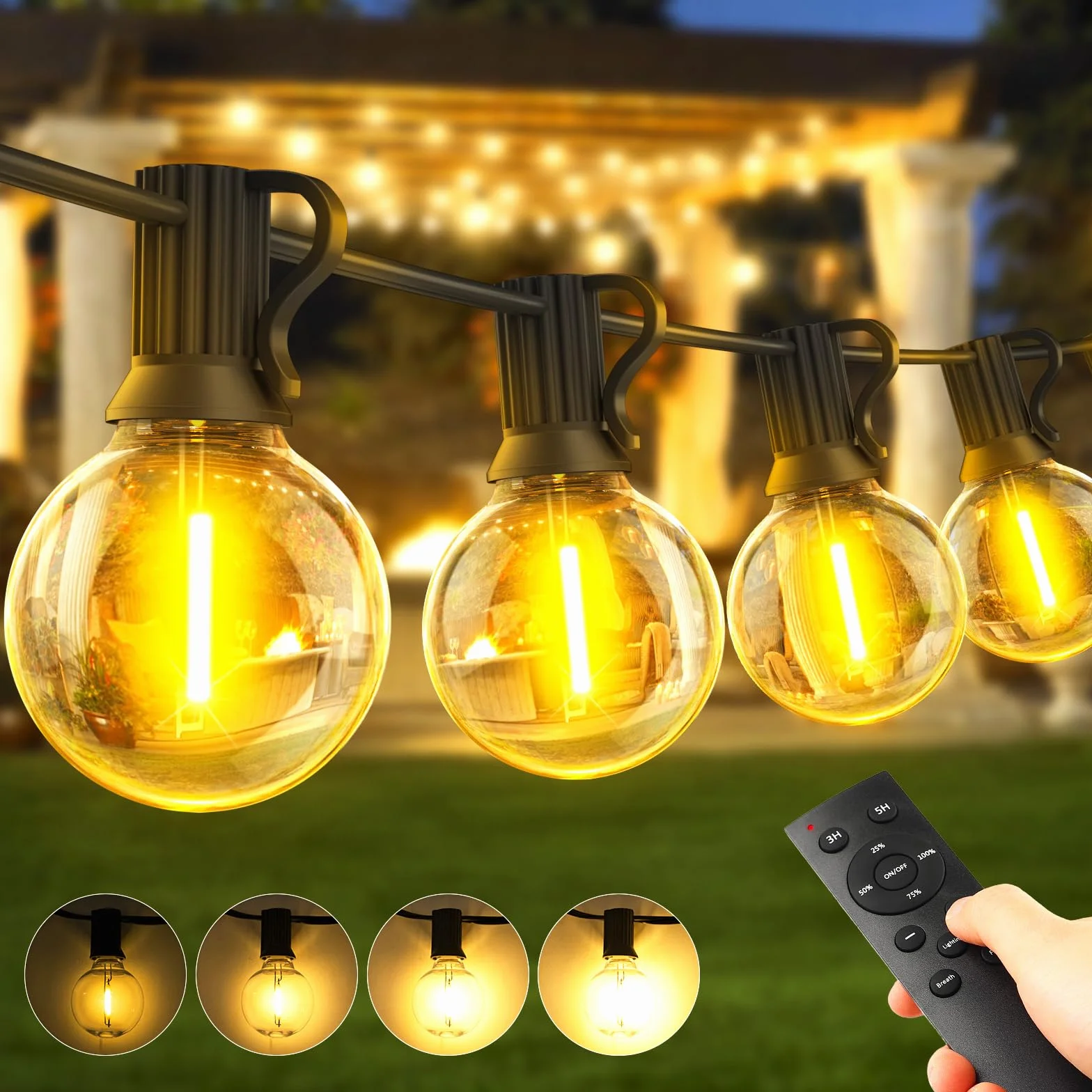30 Metri Esterno Luci Giardino Catena - LED Lampadine Luminosa Gazebo Filo Illuminazione Balcone Lucine Terrazzo Luce Lampade Fila Interno Corrente Ghirlanda Serie Campeggio Outdoor Decorative Feste