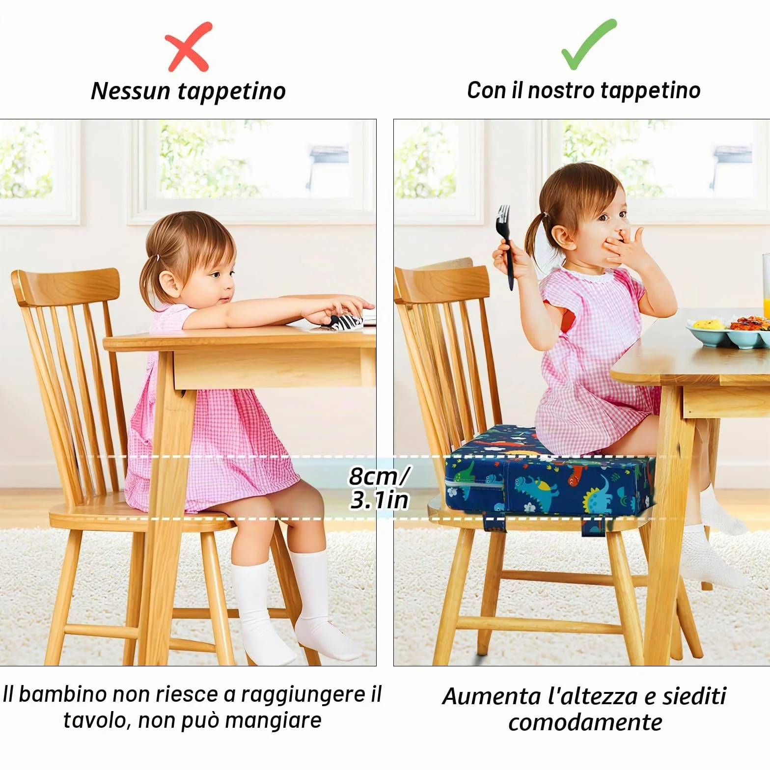 Zicac Rialzo Sedia per Bambini Portatile con Cinghie Regolabili e Lavabile Alza Sedia per Seggioloni Cuscino Seduta
