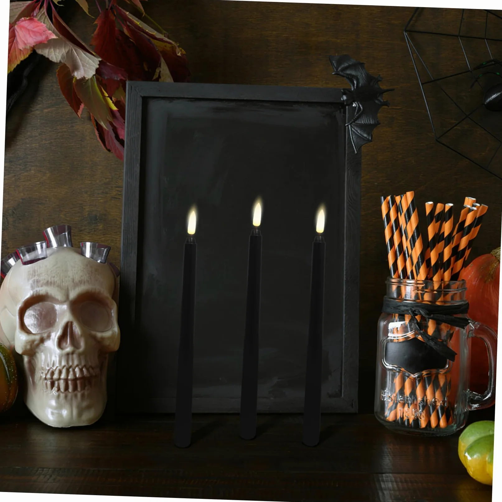 Mikikit 6 Pezzi Candele LED senza Fiamma Nere in Plastica per Feste di Halloween Design Elettrico Sicuro Decorazione Tema Halloween