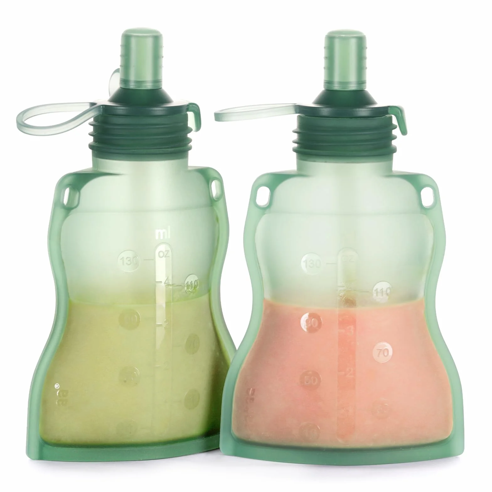 haakaa Yummy Pouch Reusable Baby Food Pouch, 4oz, 2 Pack, Pea Green