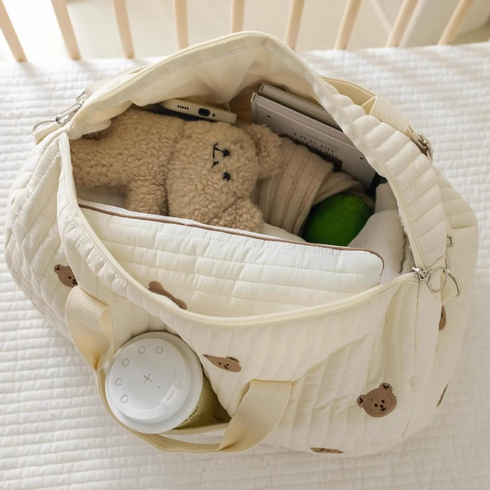 Borsa Parto Ospedale Mamma Grande, Borsa Passeggino Set da 2 Pezzi, Mommy Bag in Cotone con Ricamo