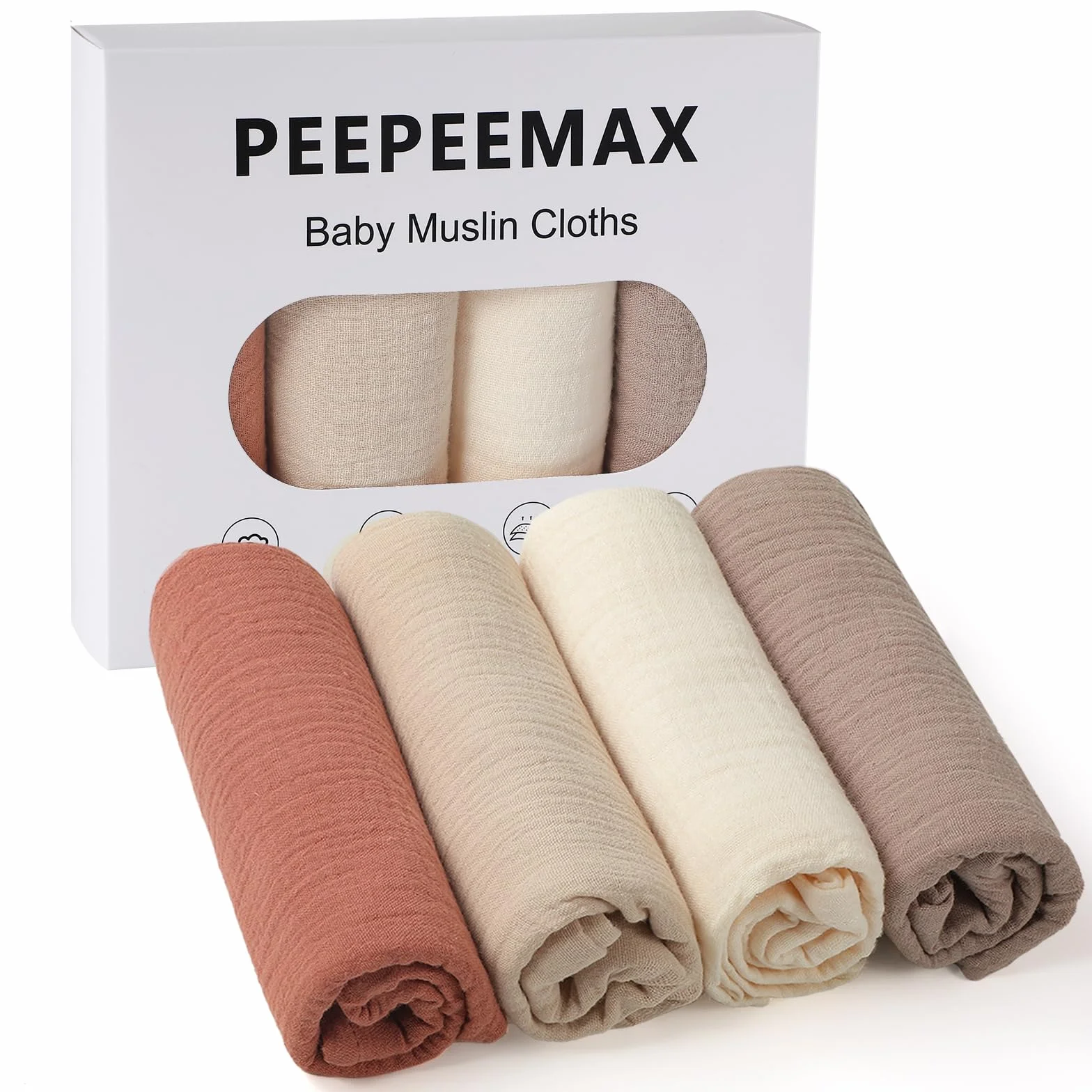 Mussole Neonato 60x60 cm Set 4 Pezzi 100% Cotone Marrone