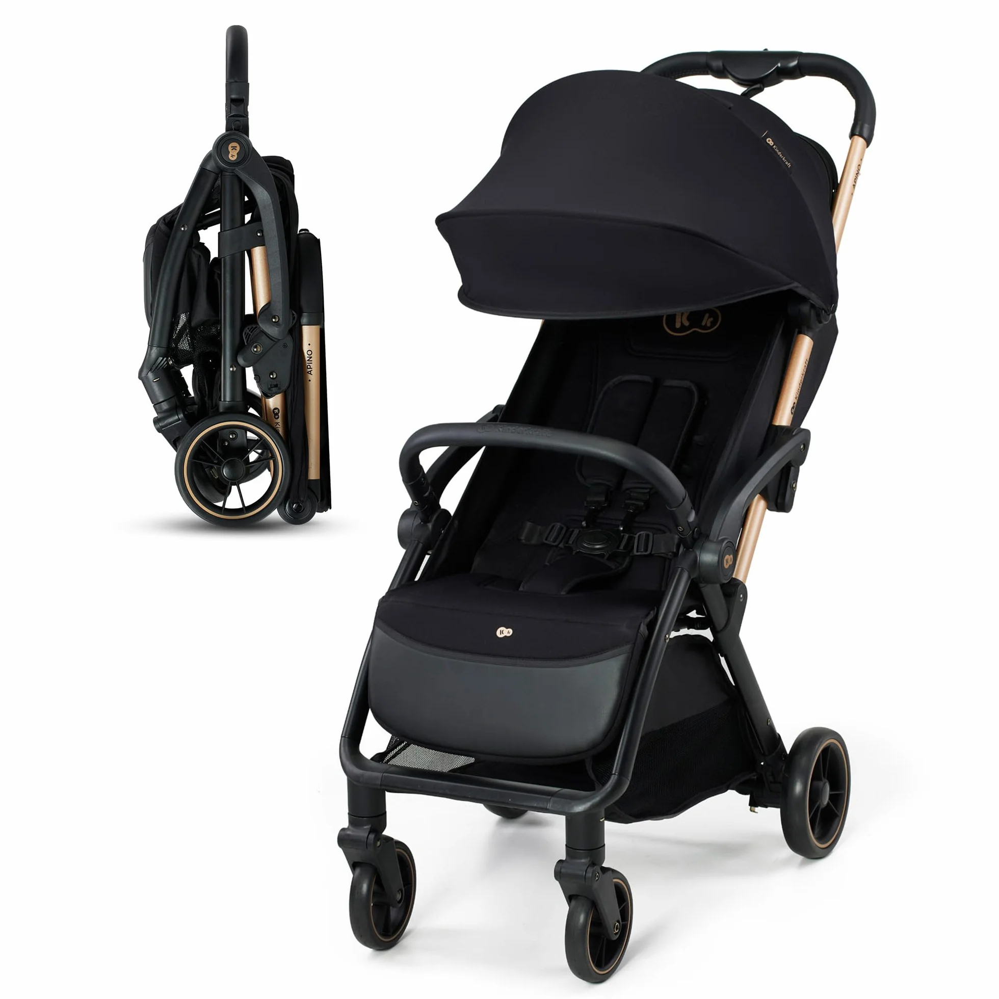 Kinderkraft APINO Passeggino Leggero 22 kg, 7,5 kg, Pieghevole Automatico, Nero