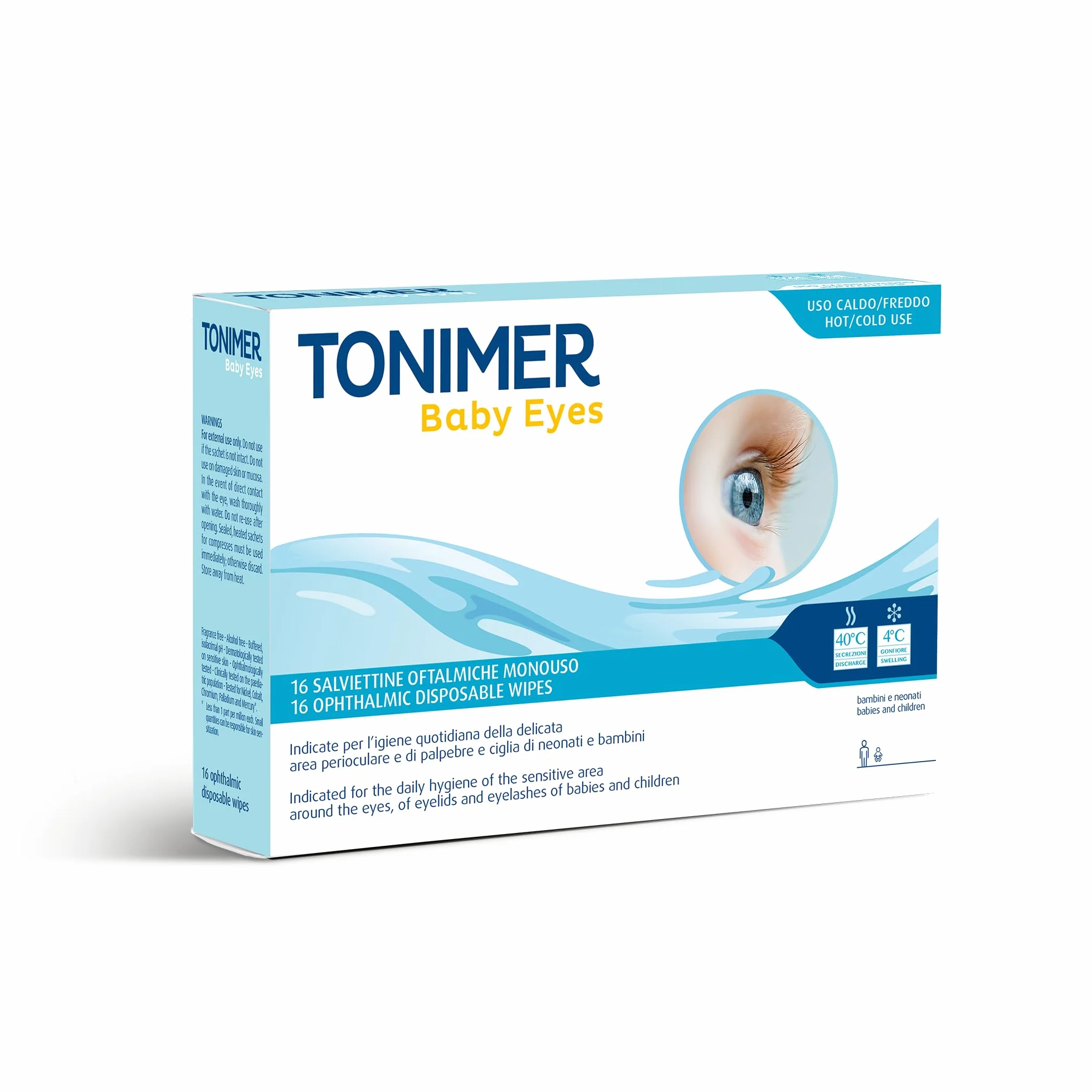 Baby Eyes Salviettine Oftalmiche Monouso 16 pz Igiene Delicata Area Perioculare Neonati Bambini con Eufrasia Acido Ialuronico Hamamelis Fiordaliso Senza Profumo Alcool
