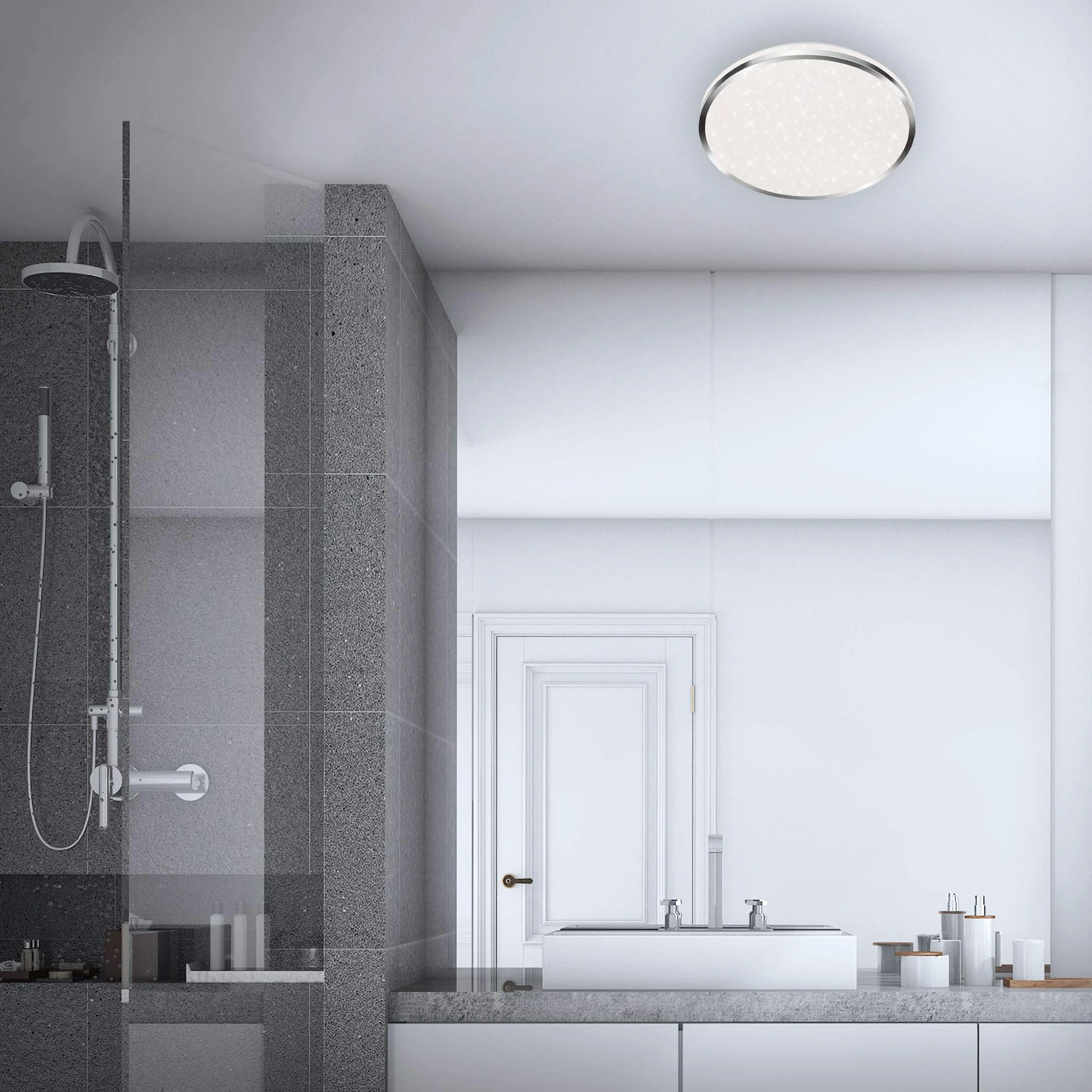 BRILONER Leuchten Plafoniera a LED, Lampada da soffitto con Fantasia a Stelle, per Il Bagno, IP44, 12 Watt, 1.200 Lumen, 4.000 Kelvin, Cromo, 280x70mm (DxH), Bianco Cromato