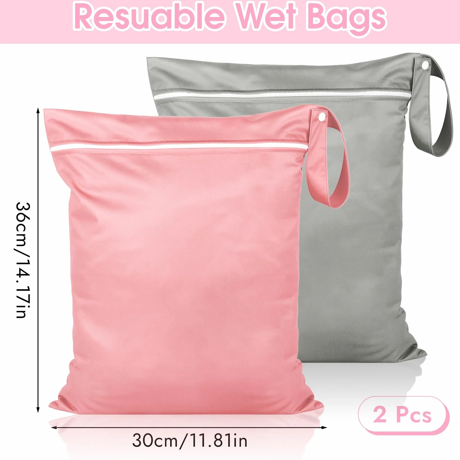 Torba impermeabile per nuoto 36x30 cm con chiusura lampo grigio rosa