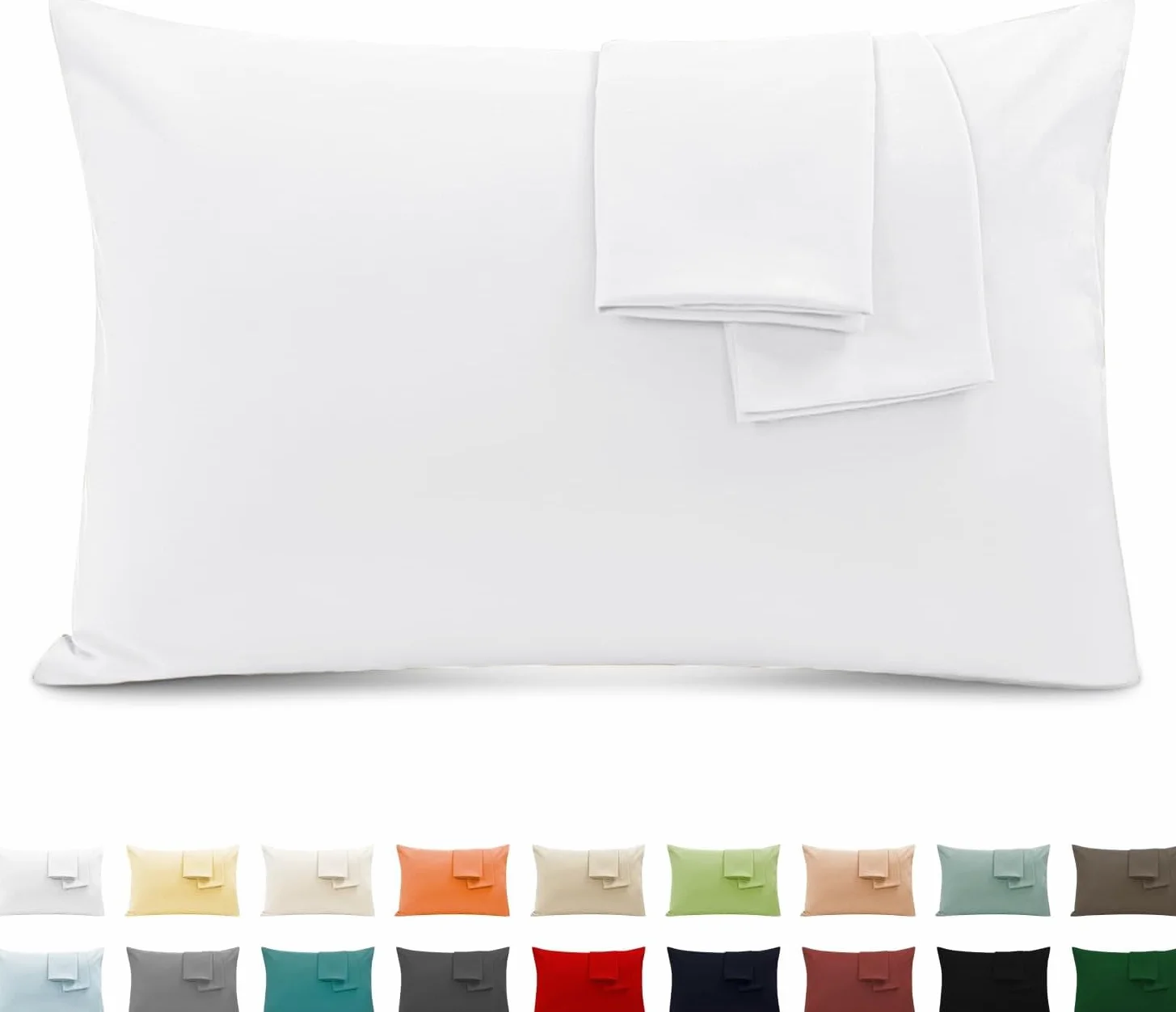 Federe Cuscini Letto Matrimoniale Cotone 50x80 cm 2 PCS, Oeko-TEX Premium Cotone 110GSM, Morbida Traspirante Ipoallergenica Bianco