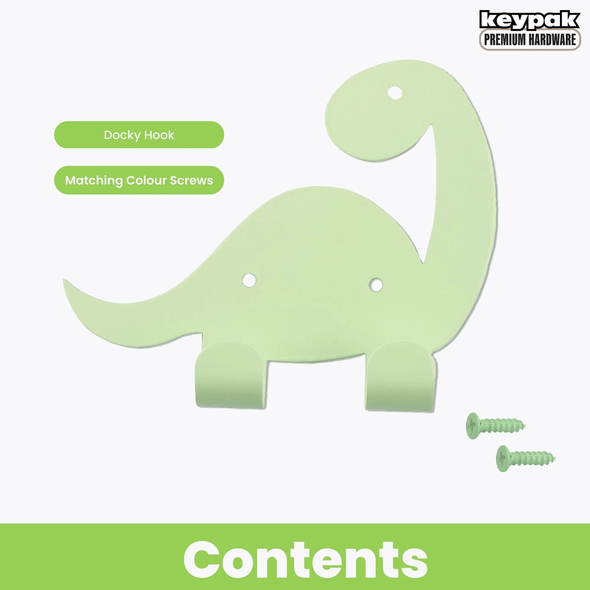 Keypak Ganci doppi a forma di dinosauro, metallo decorativi per porta e parete, camera da letto, fissaggi inclusi (verde)