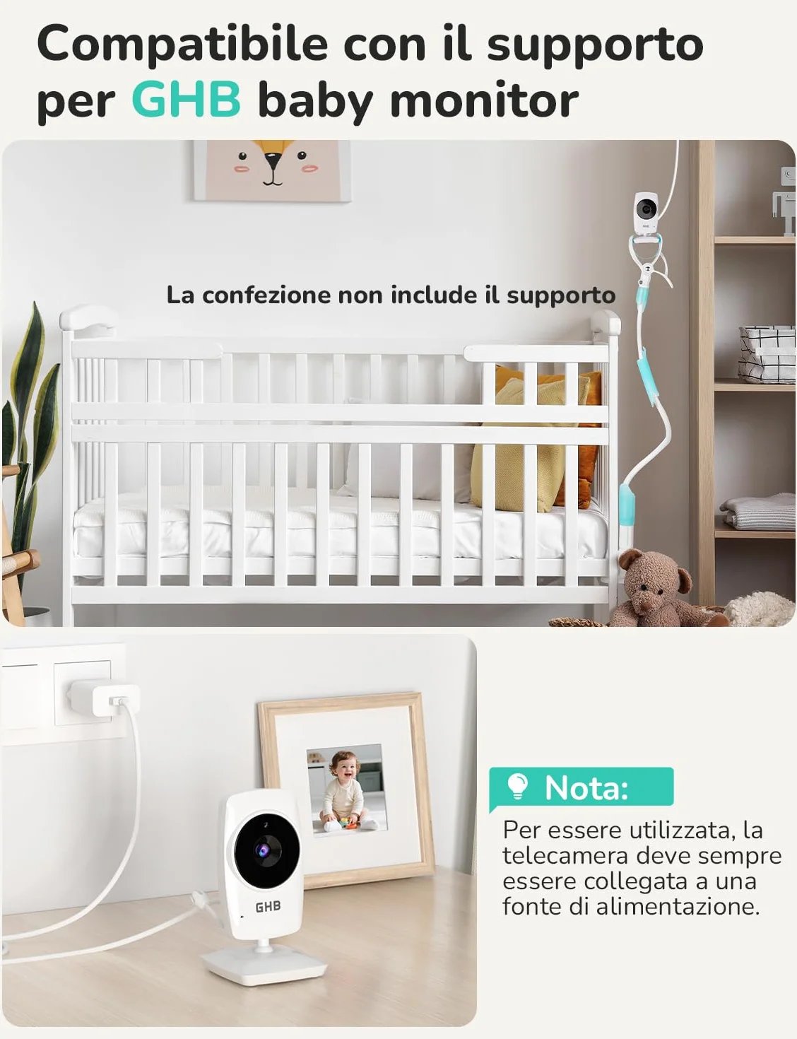 Baby Monitor con Telecamera 3.2'' 2100mAh Visione Notturna VOX Rilevamento Temperatura Interfono Bidirezionale