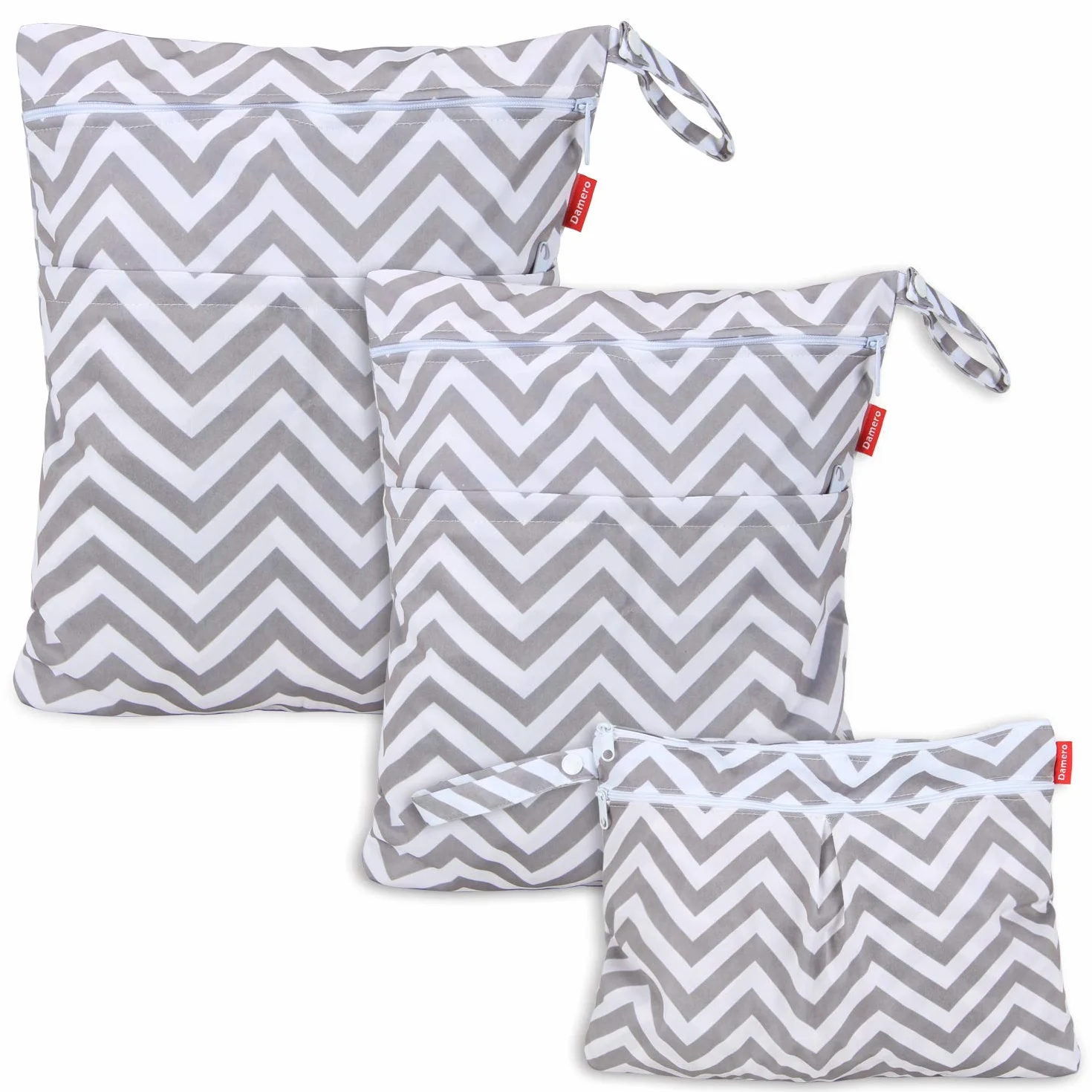 Damero 3pcs Dry Bag Wet Bag per Pannolini Stoffa Daycare Organizzatore Grigio Chevron