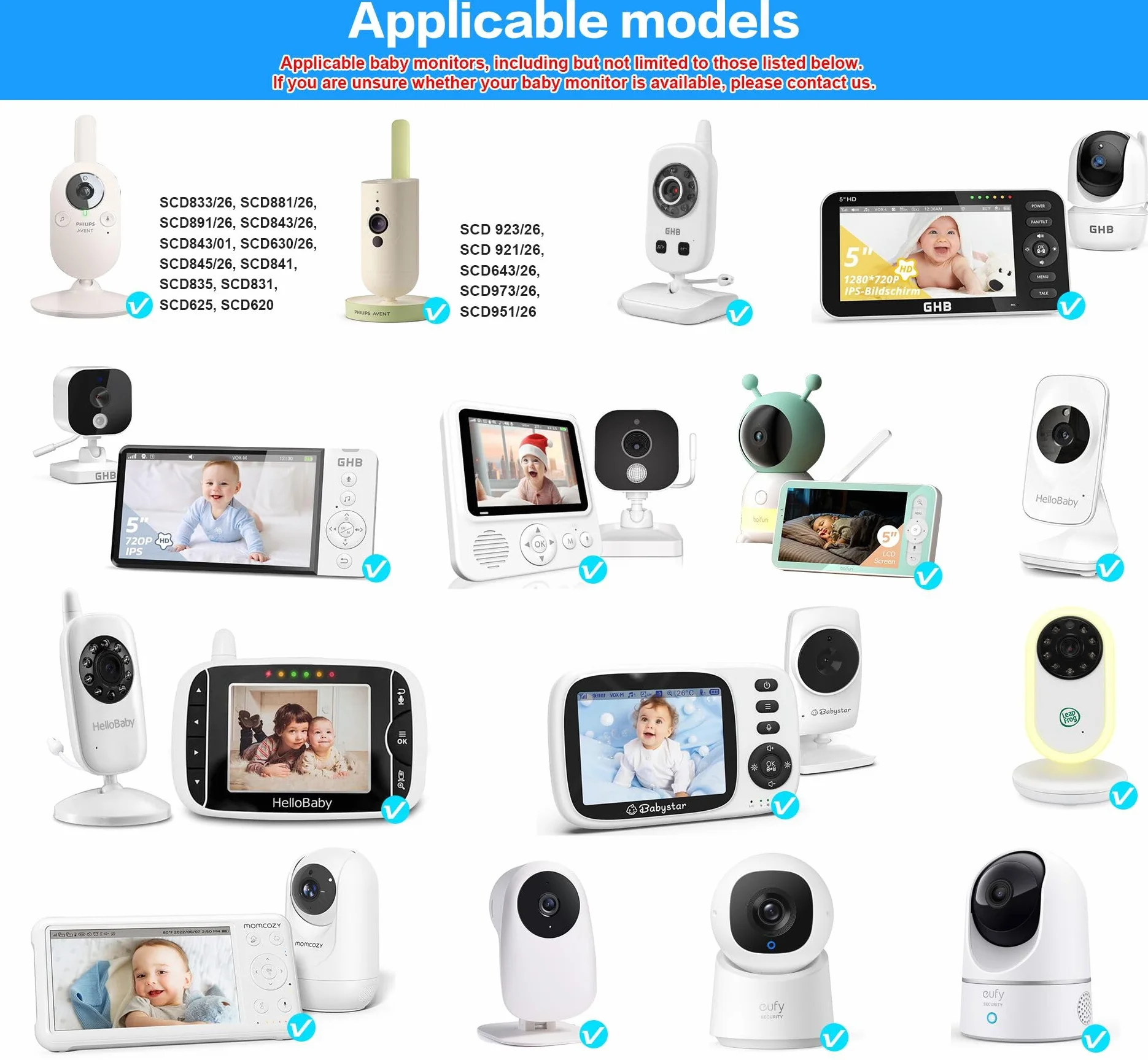 Supporto universale per monitor GHB Babyphone ABM700/SM50B/UU24, momcozy video BM01, BOIFUN