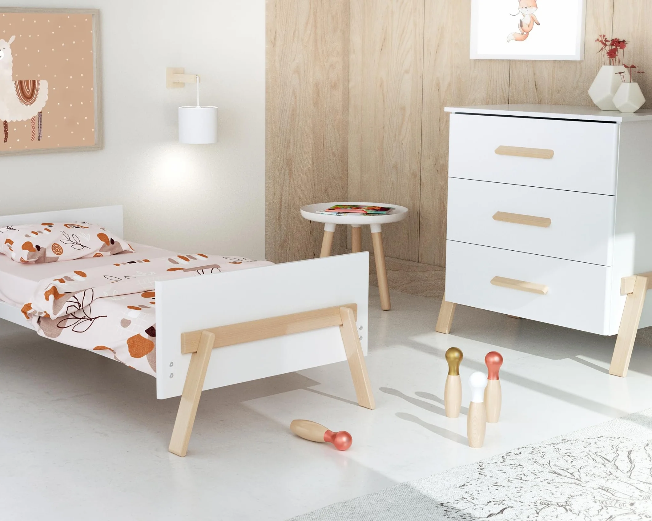 Cameretta completa evolutiva bambini CANAILLE Bianco Faggio natural 70 x 140