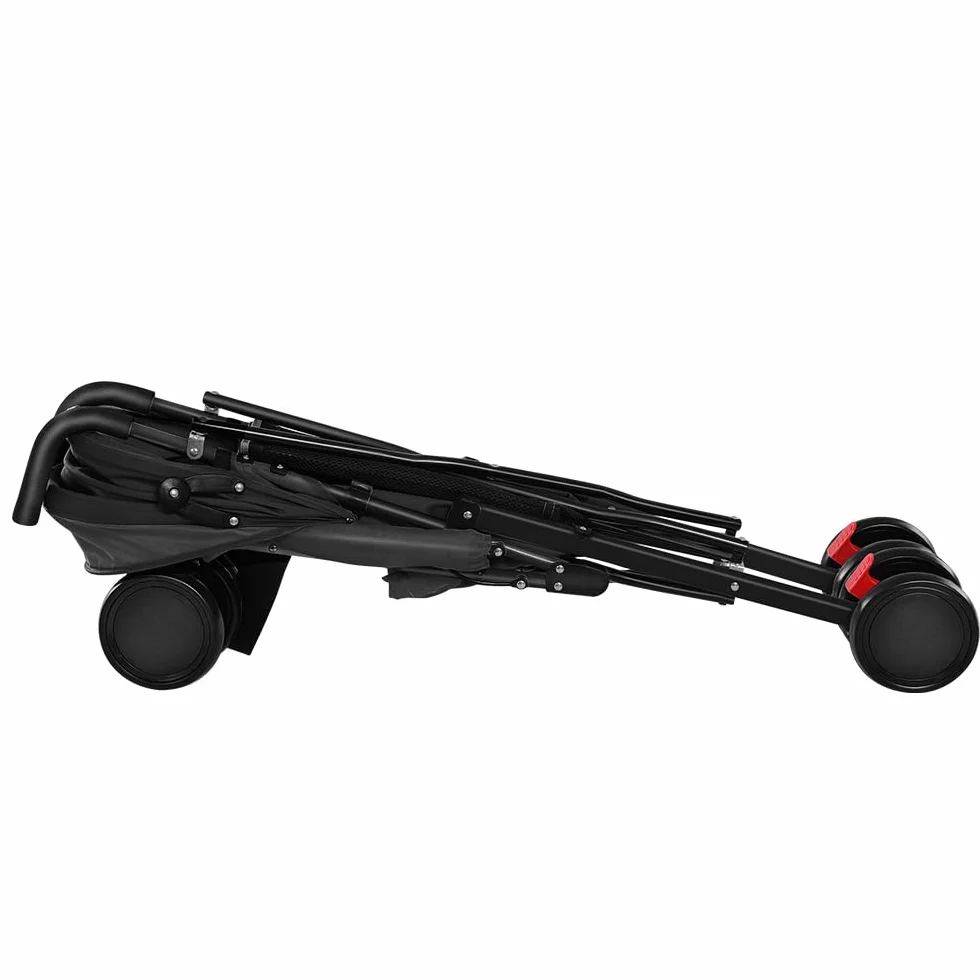 Passeggino Canne Bambino Ultra Leggero Pieghevole Reclinabile dalla Nascita a 25 kg Nero con Copertura Antipioggia