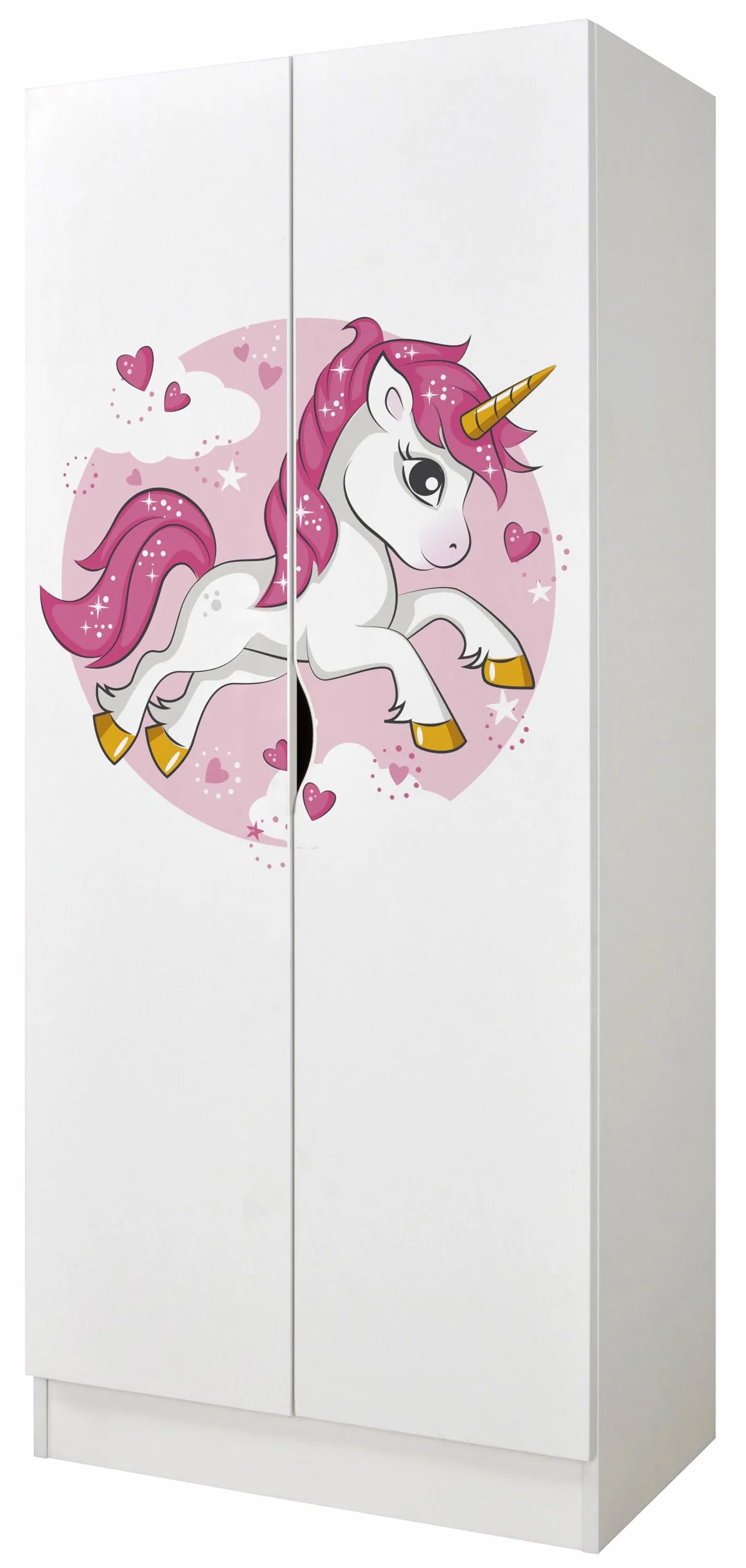 Armadio Bianco Unicorno Rosa per Bambini in Legno 70x42,5x161,5 cm