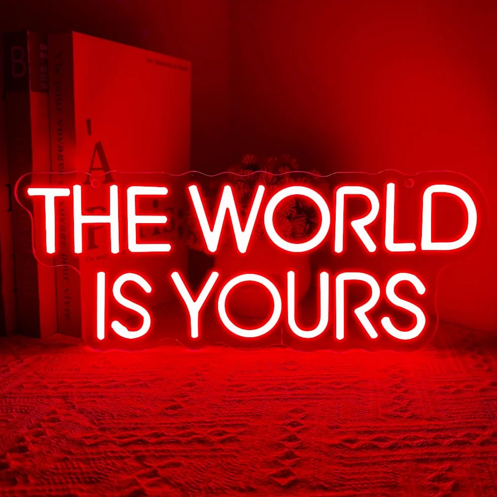 The World is Yours - Insegna al neon rossa dimmerabile a LED per decorazione da parete, sfondo per cinema, camera da letto, club, feste, uomo, regalo per ragazzi, adolescenti, uomini, alimentazione