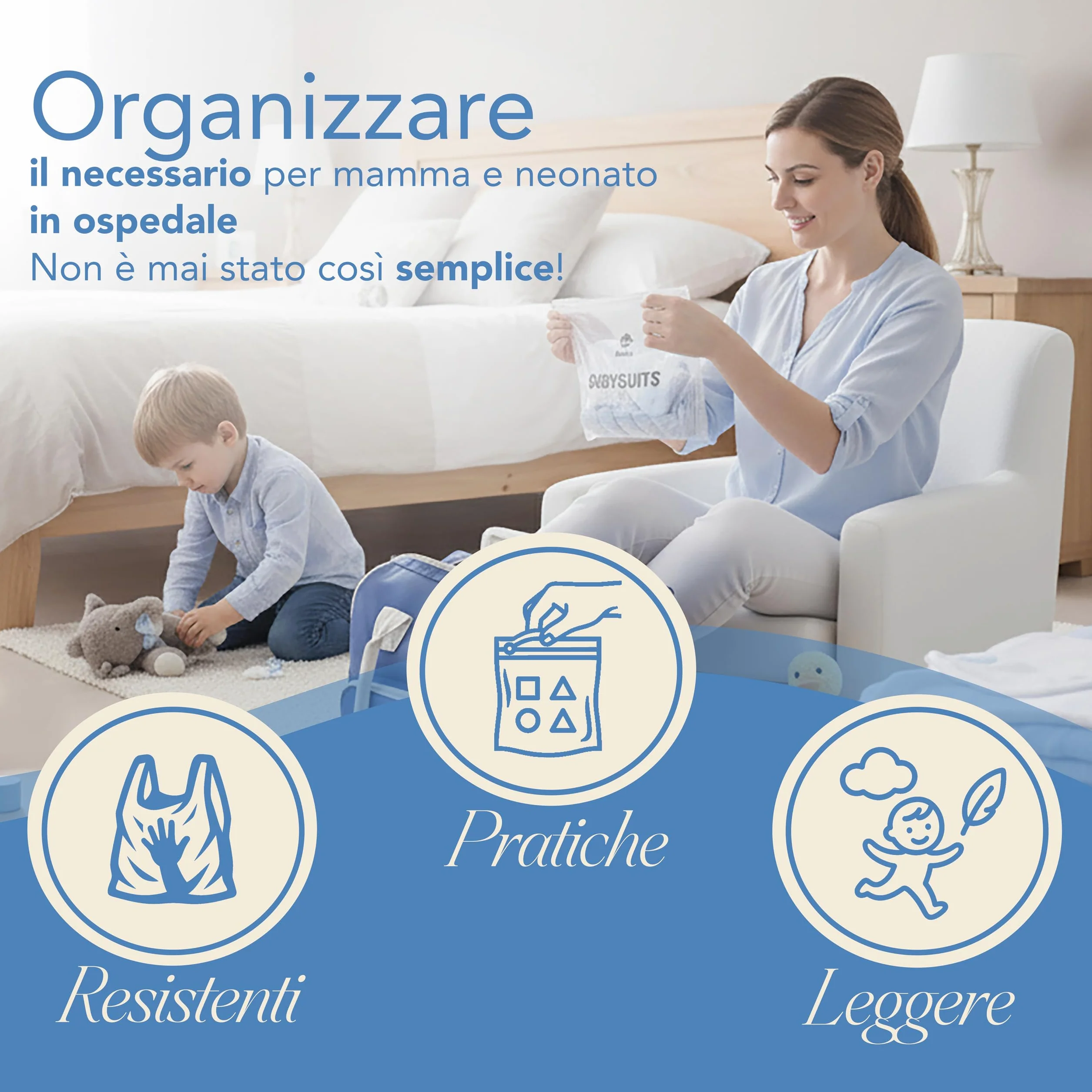 Bustine Corredino Neonato Ospedale Set 15 Pezzi Impermeabile Chiusura Zip