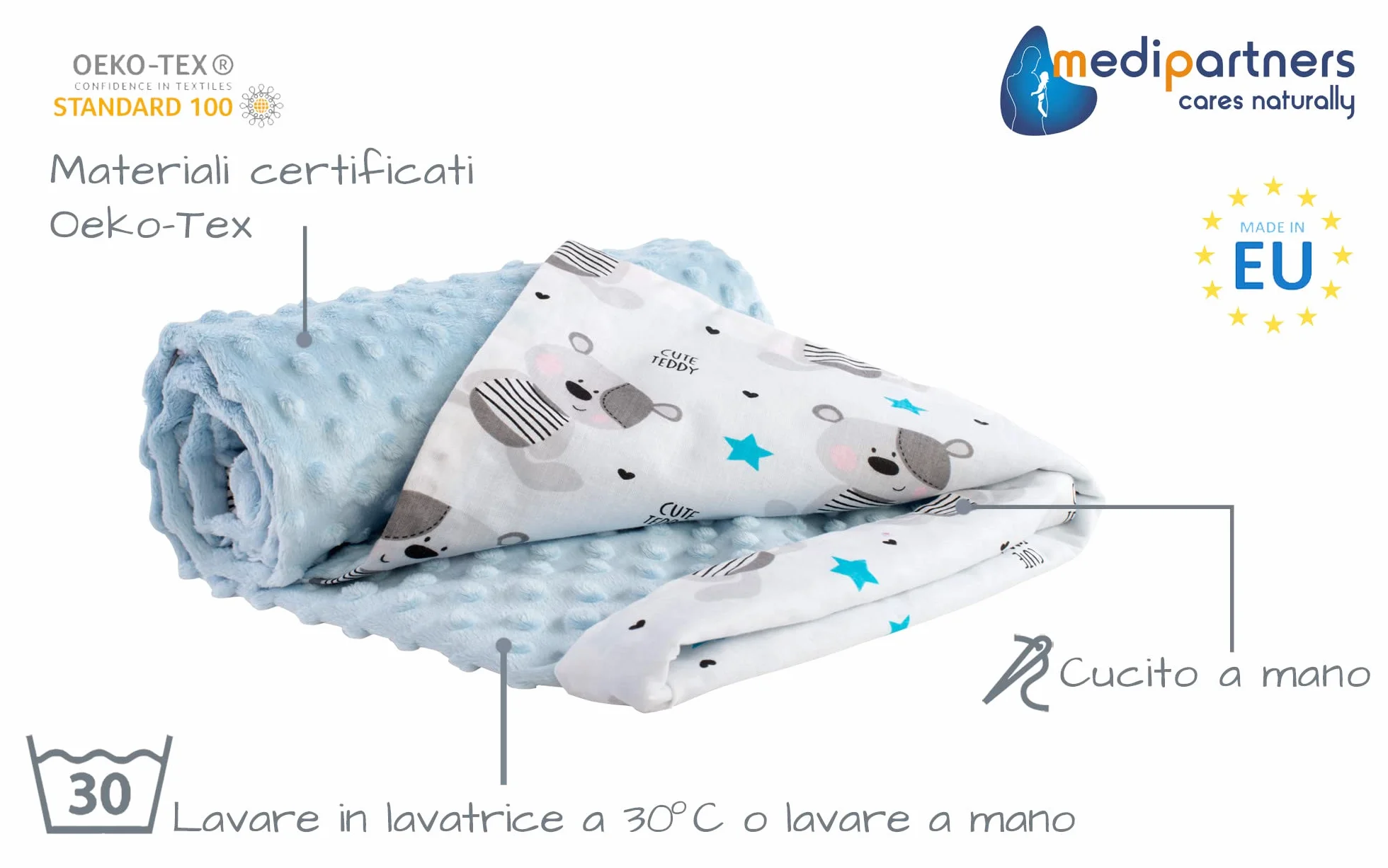 Medi Partners Coperta Neonato 100% Cotone 75x100cm Bifacciale Invernale Estate Carrozzina Bambino