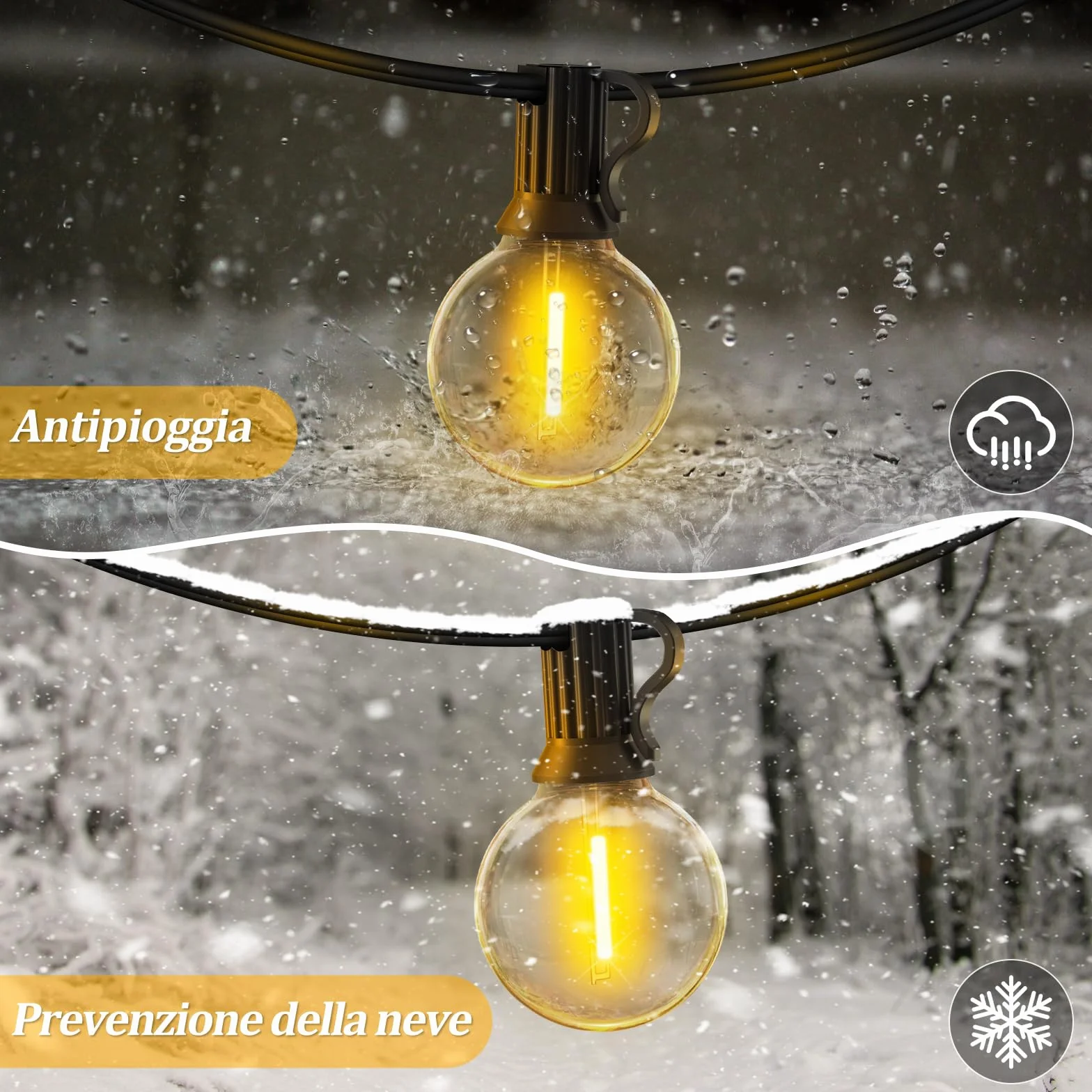 30 Metri Esterno Luci Giardino Catena - LED Lampadine Luminosa Gazebo Filo Illuminazione Balcone Lucine Terrazzo Luce Lampade Fila Interno Corrente Ghirlanda Serie Campeggio Outdoor Decorative Feste