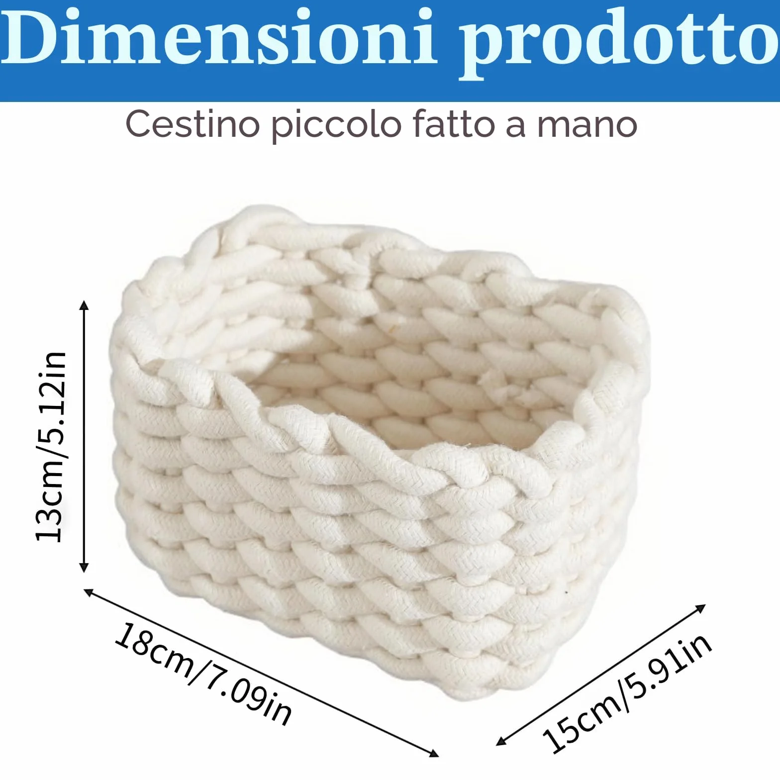 Cesto portaoggetti in corda di cotone intrecciata bianco, organizer da scrivania per bagno e armadio