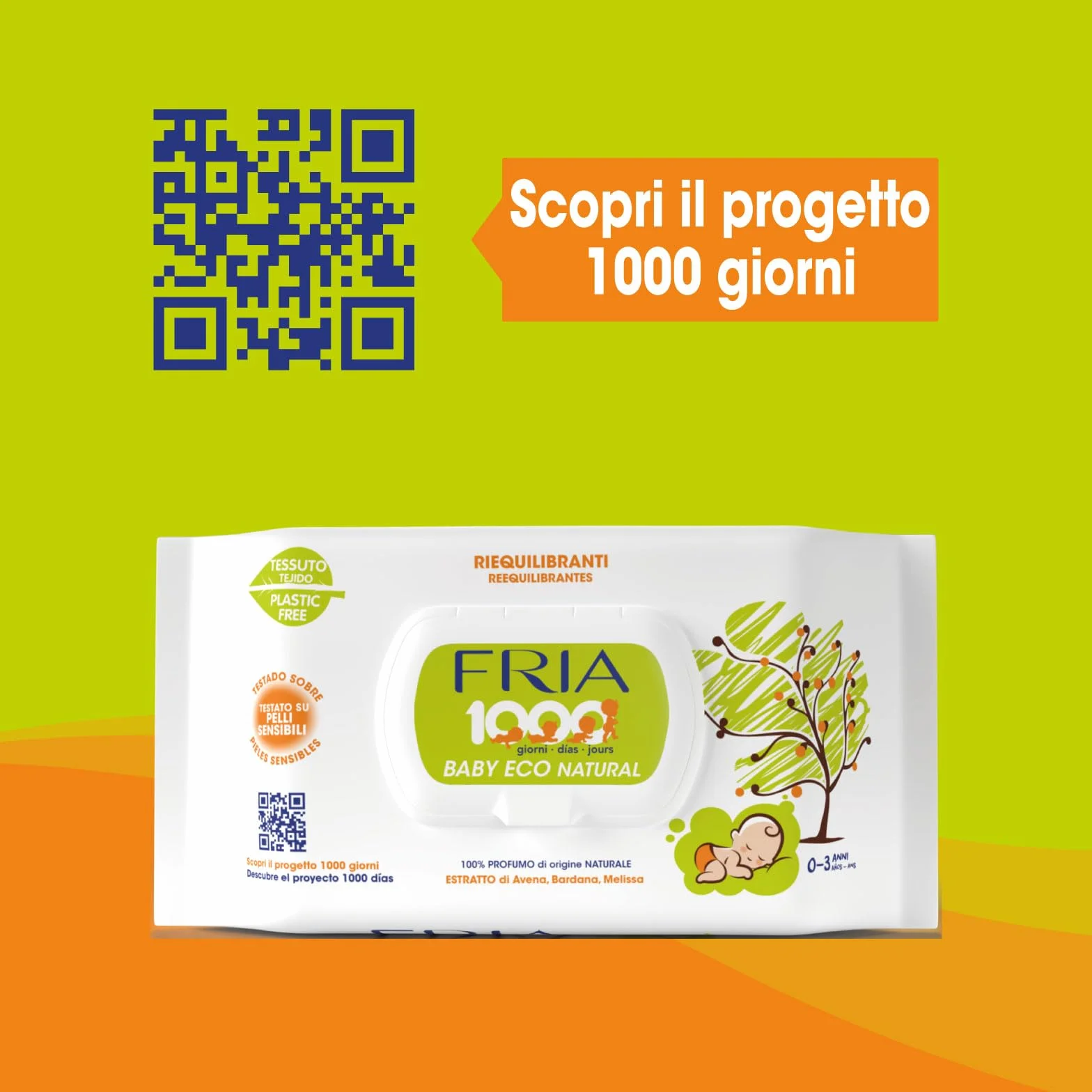Fria Baby Eco Natural Salviette per Cambio Pannolino 1000 Giorni, Confezione 72 Salviette